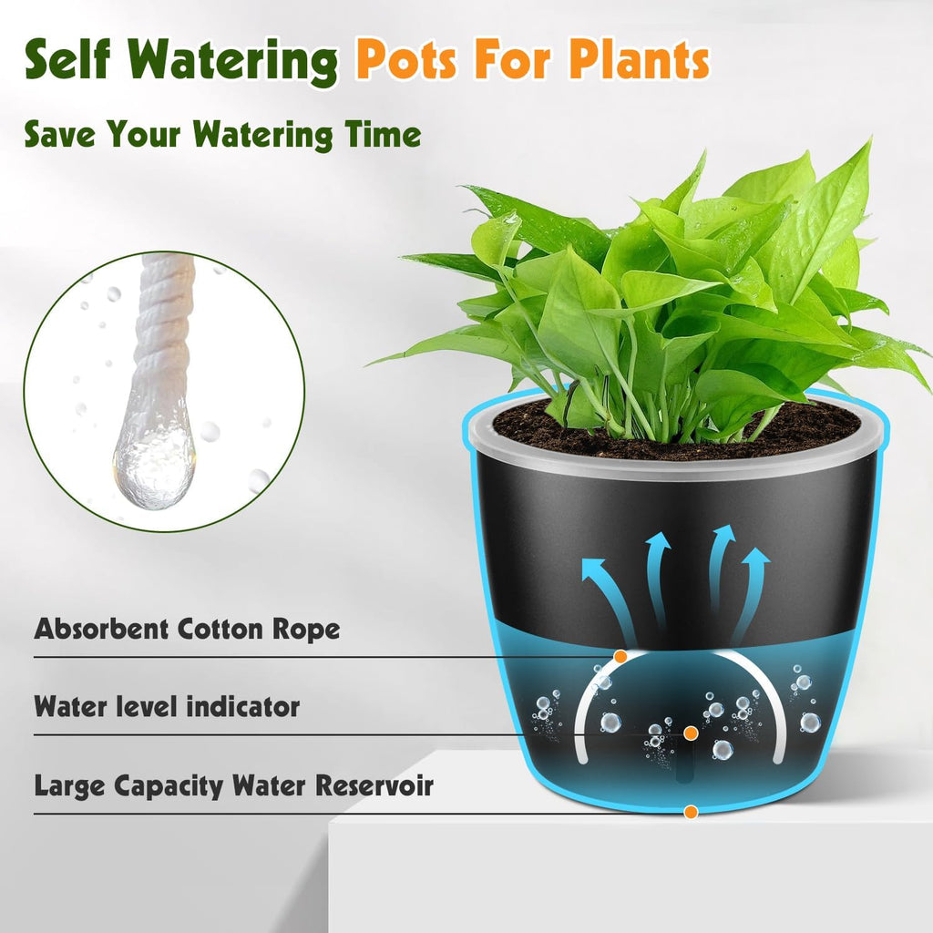 Self Watering Pots for Indoor Plants, 8-Pack 5'' Self Watering Planter with Drainage Holes, Small African Violet Pots