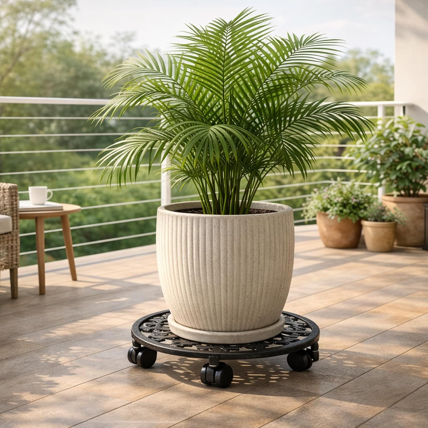 2 Pack Plant Caddy with Wheels, PlanterHoma 14 Inch Metal Plant Stand with Wheels Heavy Duty Wrought Iron Planter Dolly