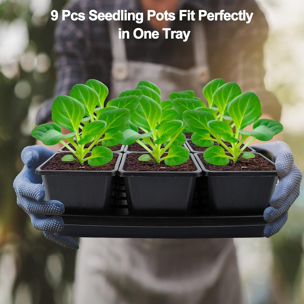 50Pcs 3.5inch Square Nursery Pots with 5Pcs Seed Starting Trays, Seed Starter Tray Kit, Seeds Starting Germination