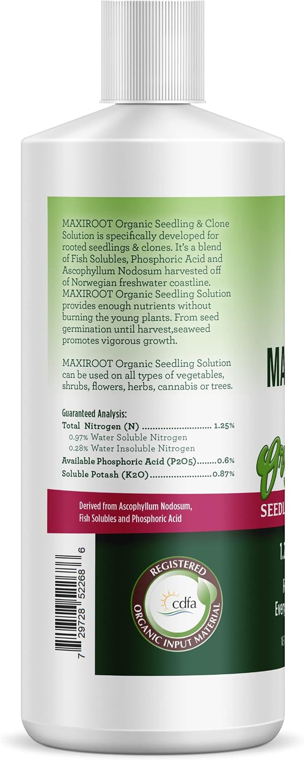 Organic Seedling Solution, Liquid Fertilizer for Seedlings, Cuttings & Clones – Natural Seaweed & Fish-Based Plant Food