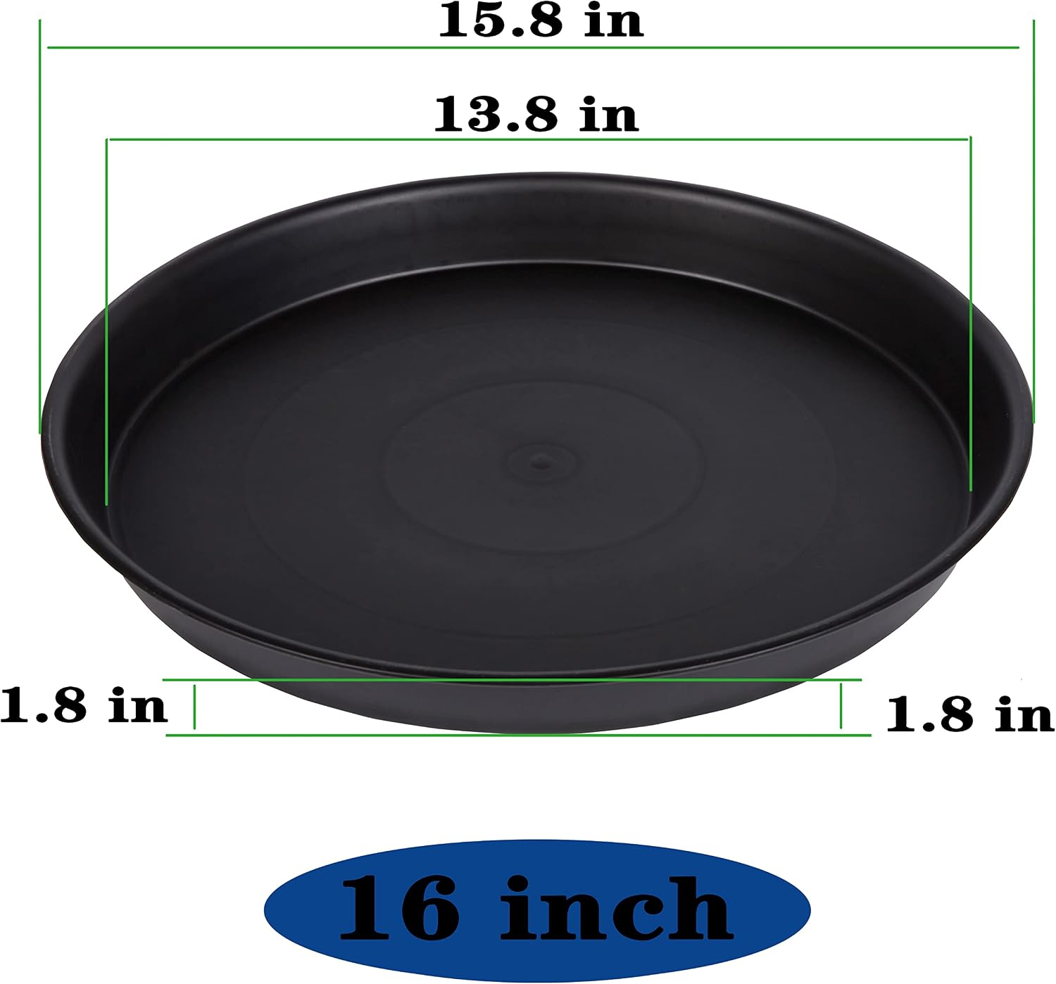 4 Pack of 16 inch Plant Saucer (13.5" Base), Heavy Duty Plastic Plant Tray for Pots, Flower Water Trays for Indoors