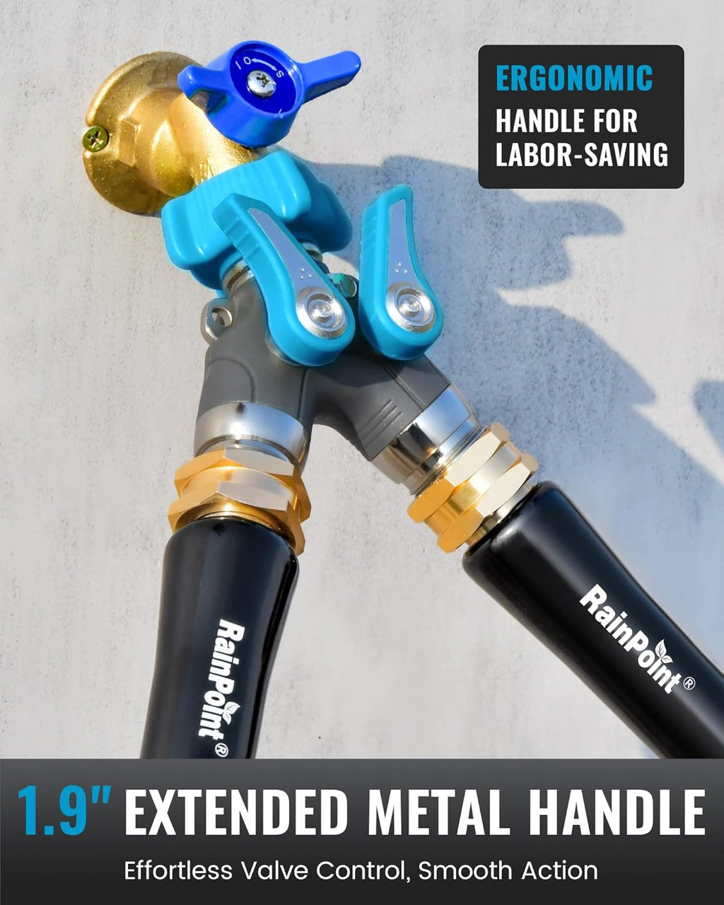 RAINPOINT Garden Hose Splitter 2 Way Heavy Duty,Water Hose Y Spigot Splitter with Shutoff Valves, 100% Metal Body