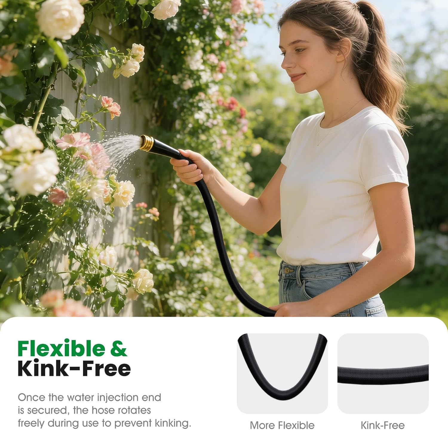 Garden Hose 100FT, Non-Expanding Water Hose Ultra Lightweight | Kink-Free, Burst-Resistant, Lead-Free, Durable &