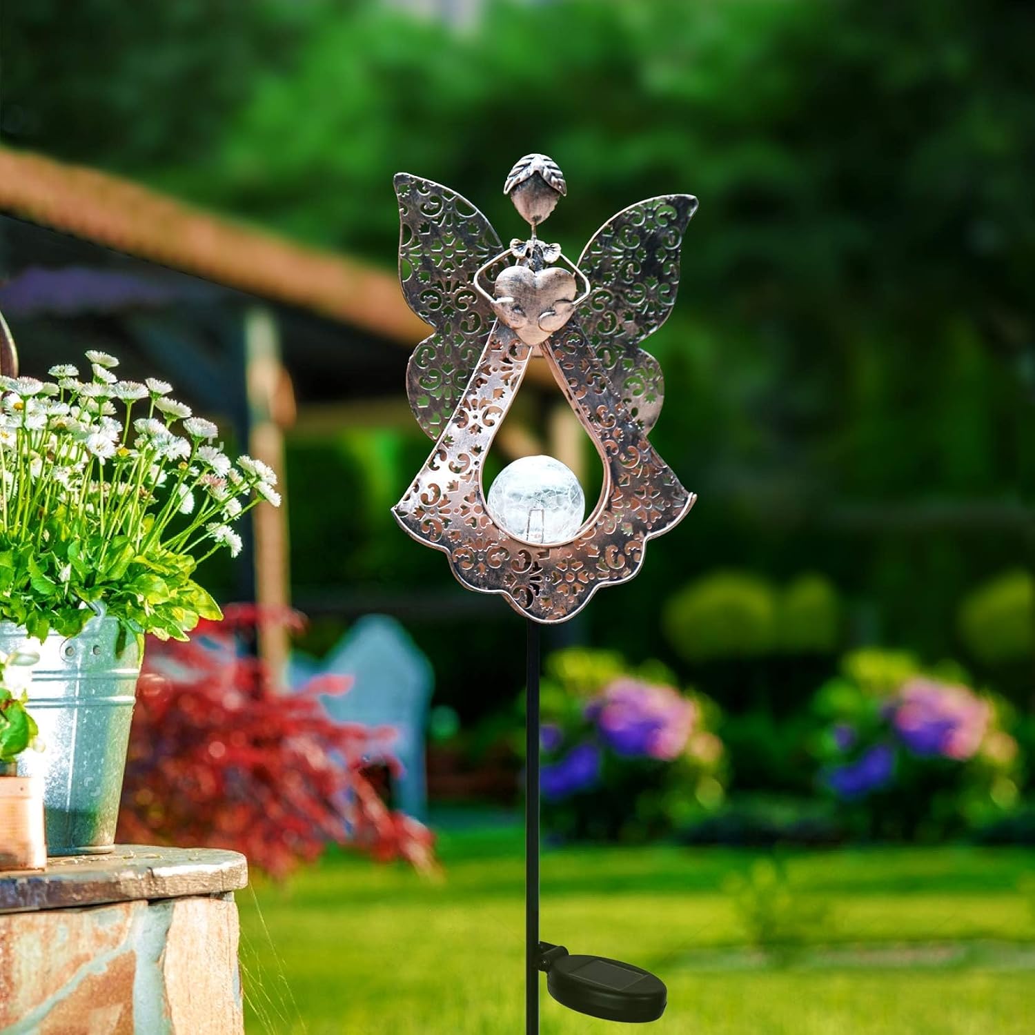 LEDs Solar Stake Lights for Garden Metal Warm White, Memorial Gift - Perfect as Remembrance & Sympathy Gifts