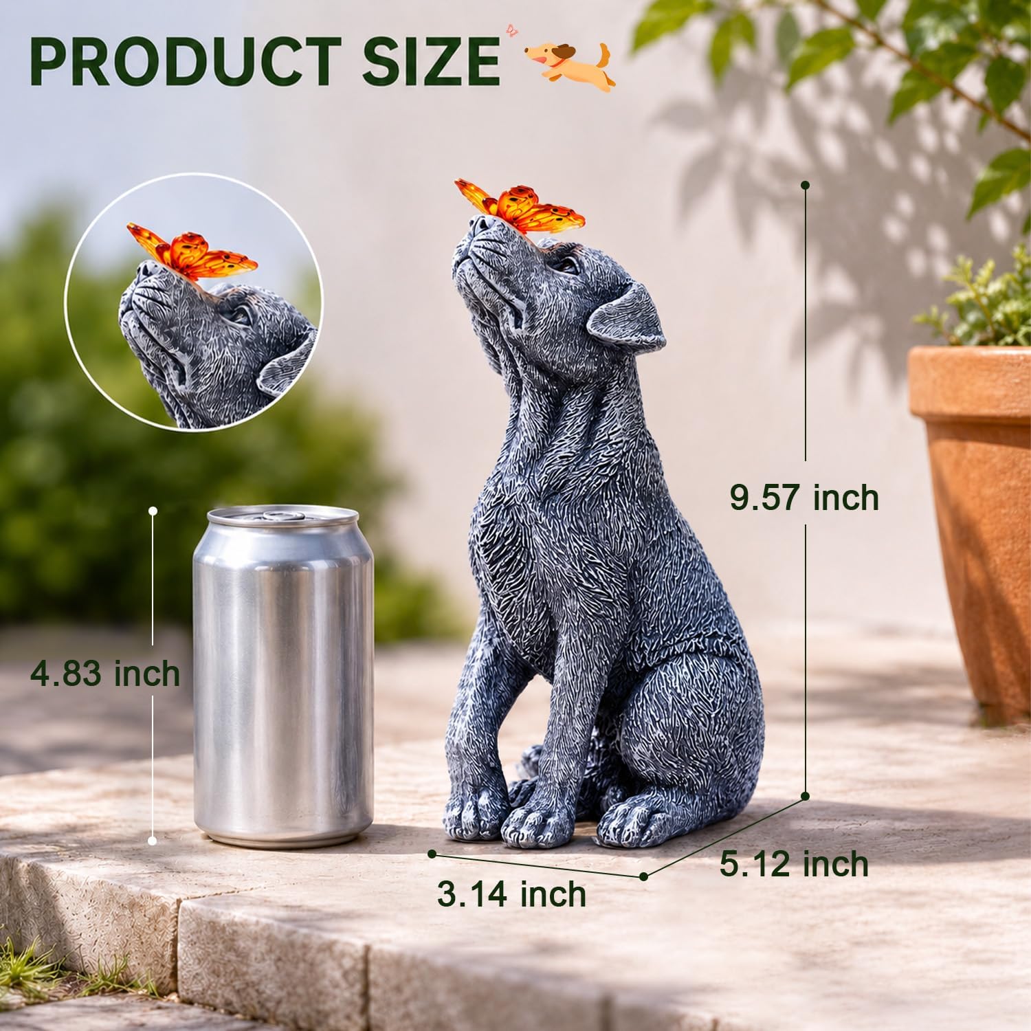 Dog Statue with Solar Butterfly Garden Decor | Ideal gifts for mom, dad or birthdays, beautifully crafted outdoor