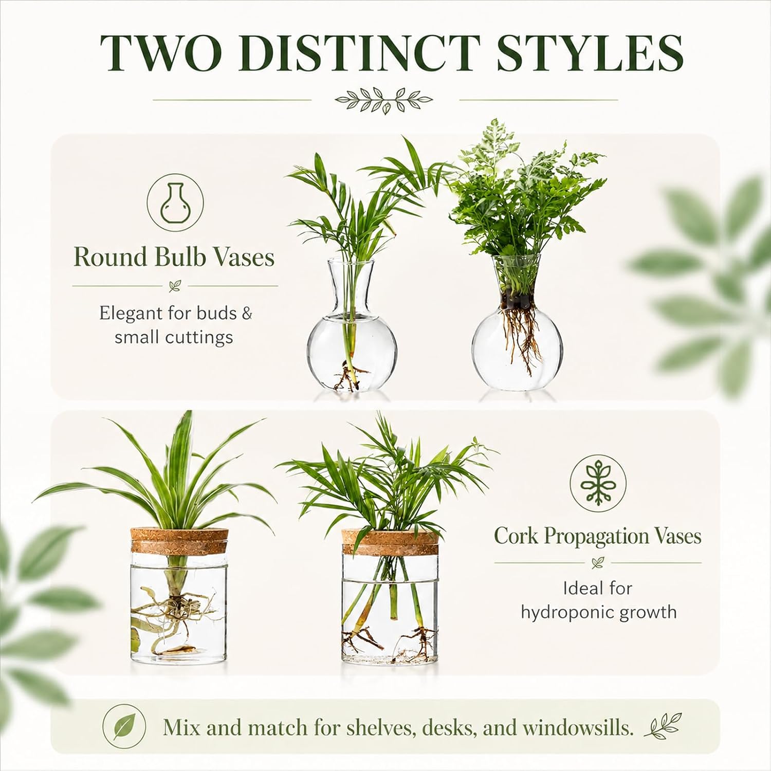 Plant Propagation Stations, 2 Style Glass Planter Terrariums, Propagation Vases for Plant, Plant Propagation Jars for