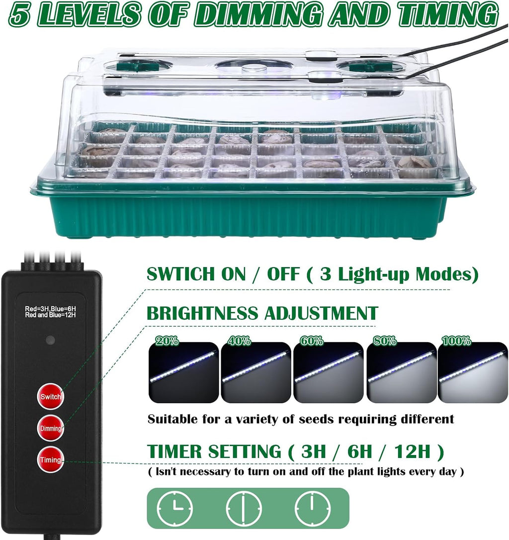 FillTouch 2 Packs 80 Cells Seed Starter Trays Kit with 4 Grow Light Seed Starter Kit Seedling Starter Trays with