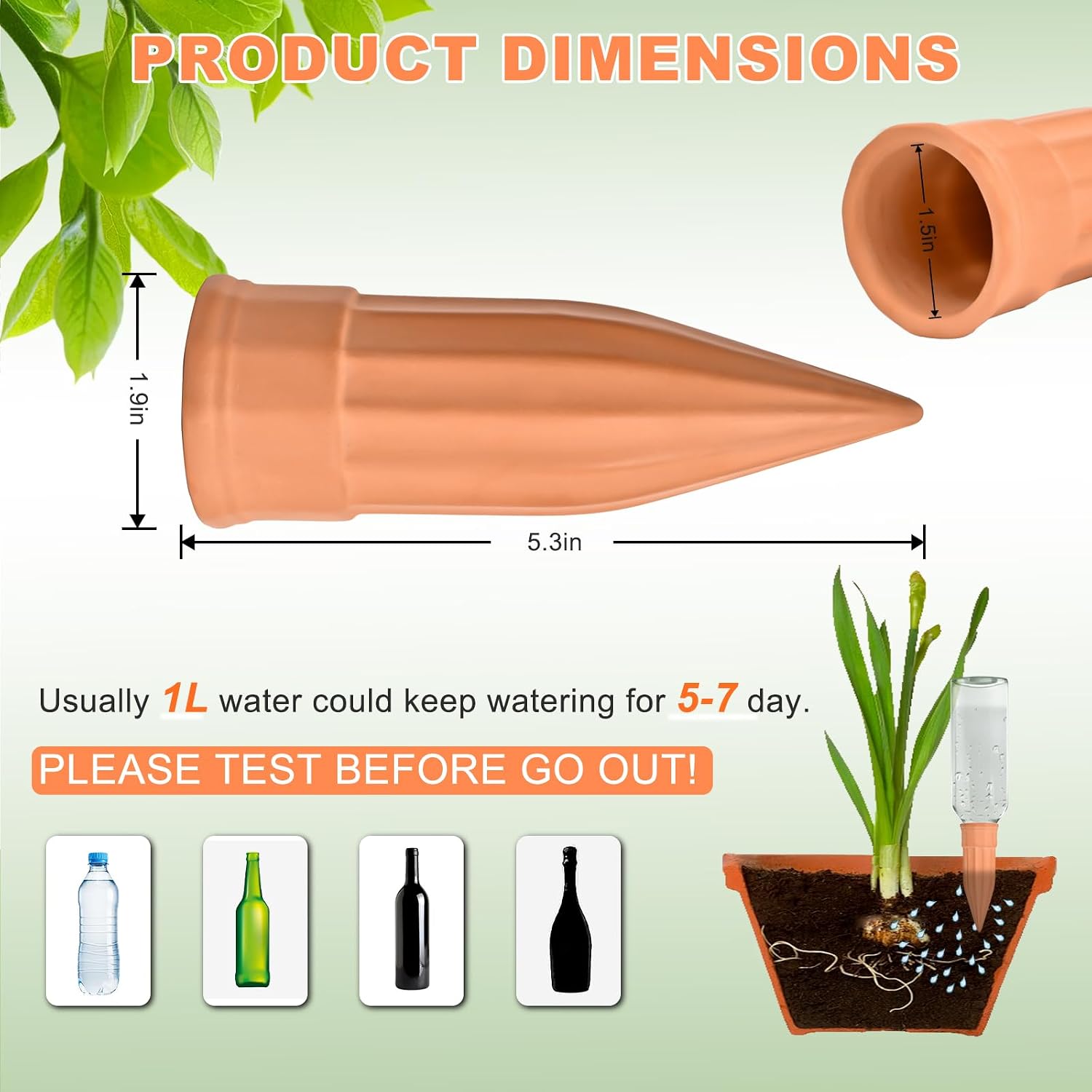 16 Pack Terracotta Plant Waterers - Self Watering Spikes and Watering Stakes for Automatic Watering, Slow Release