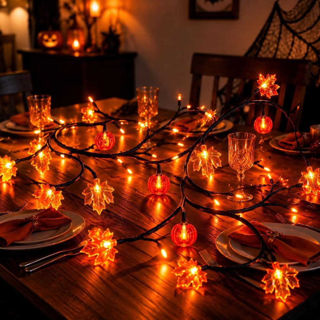 Halloween Willow Vine Branch Light, Pumpkin Maple Leaf Orange Light
