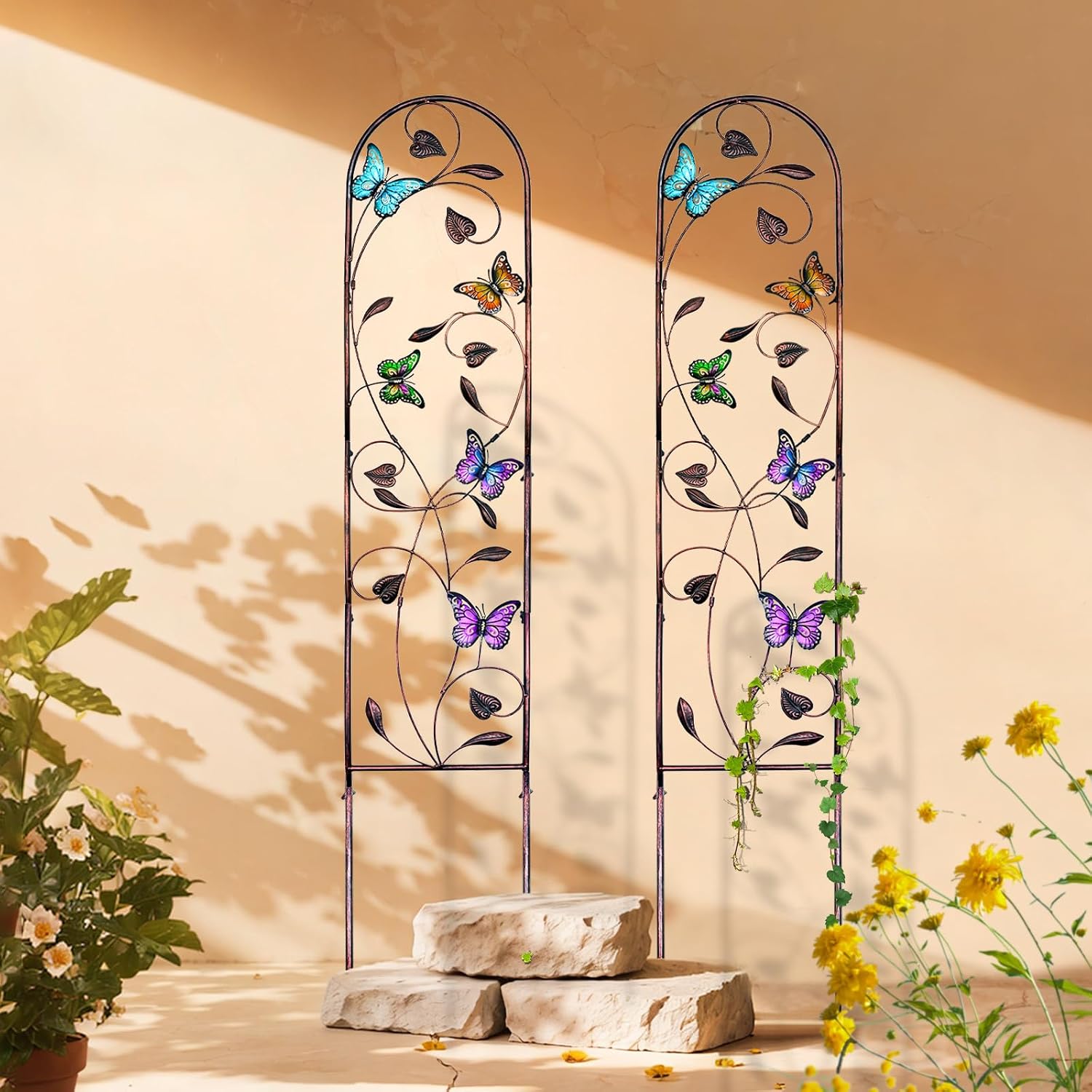 Aboxoo 2-Pack Butterfly Metal Garden Trellis, 60" Decorative Outdoor Fence | For climbing