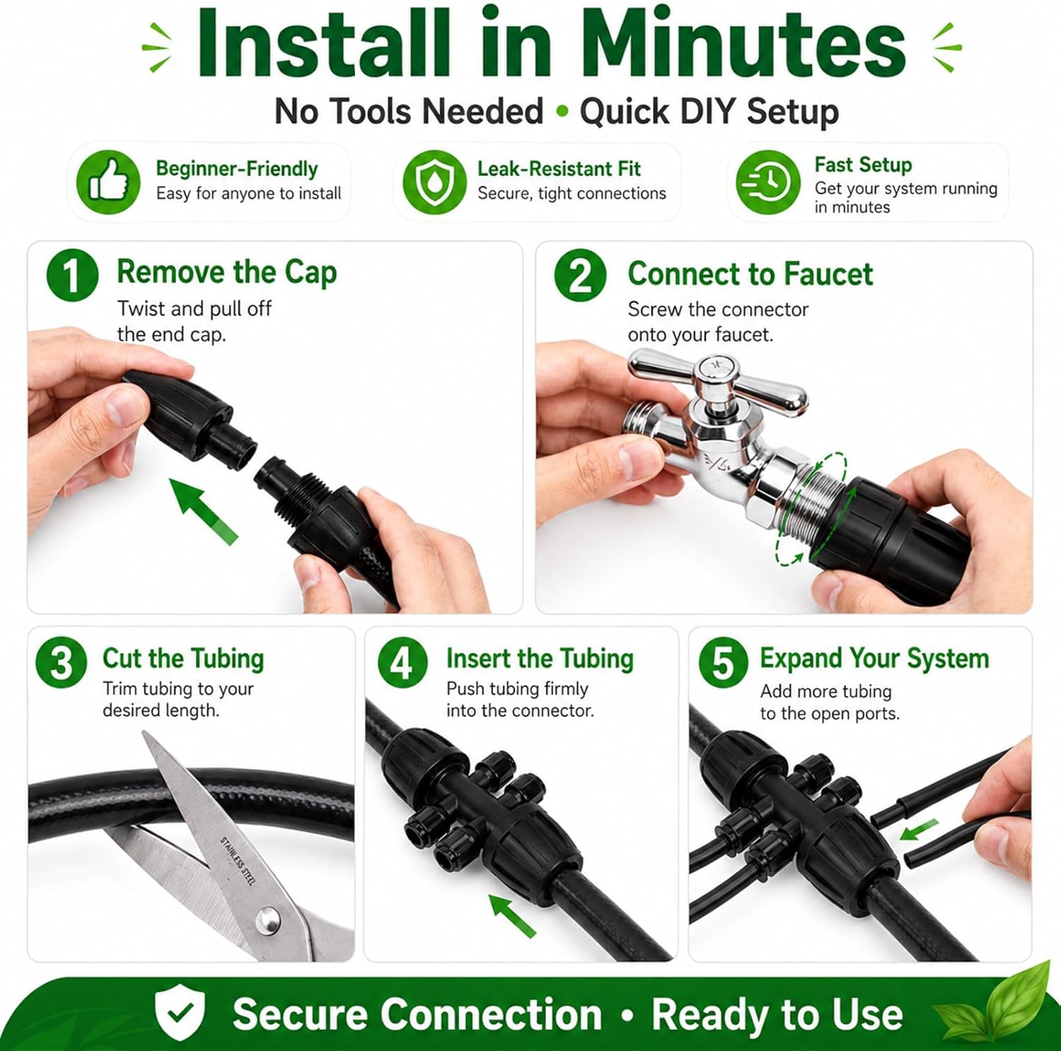 50 FT 1/2 Inch Drip Irrigation Tubing Kit:Premium Garden and Landscape Watering System-Drip Irrigation Hose with 2