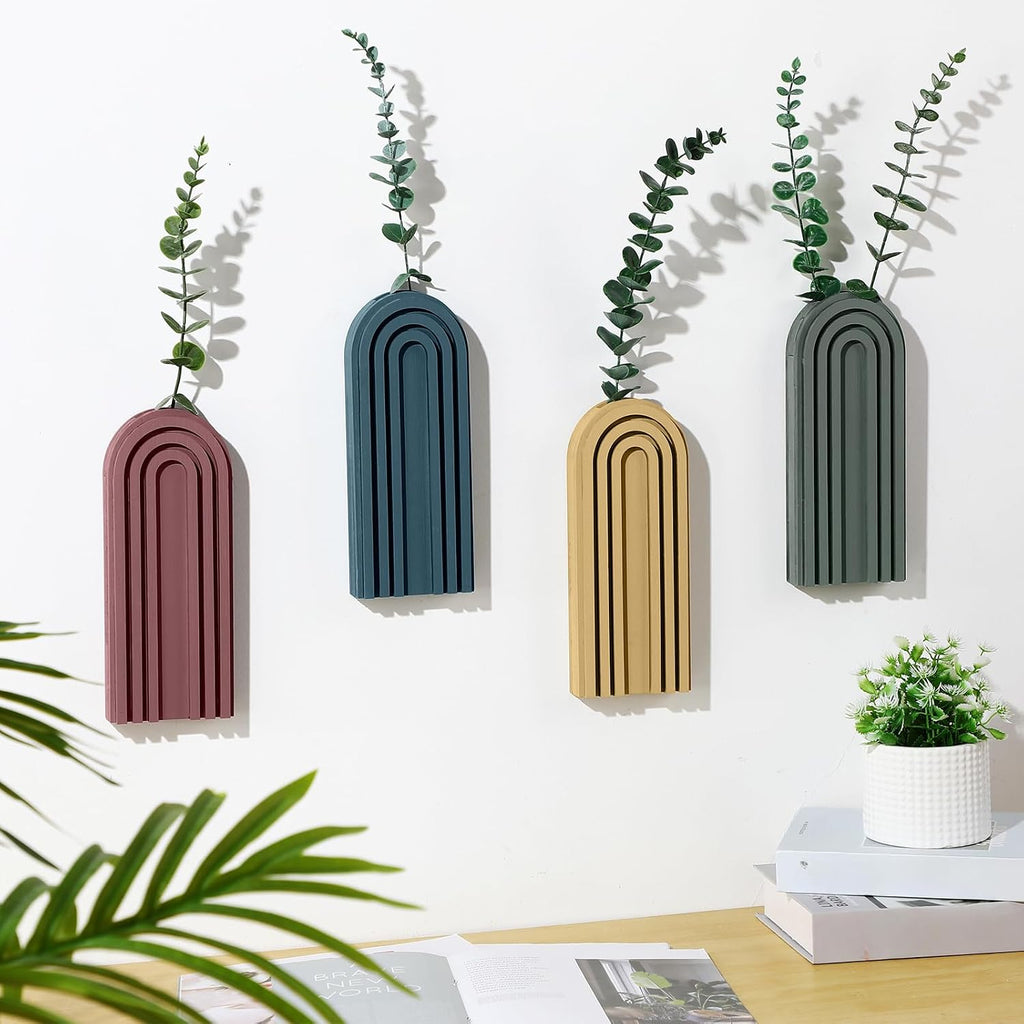 4 Pack Wood Wall Planter Indoor Wall Decor Plant Holders Boho Hanging Planter Vases for Modern Farmhouse Living Room