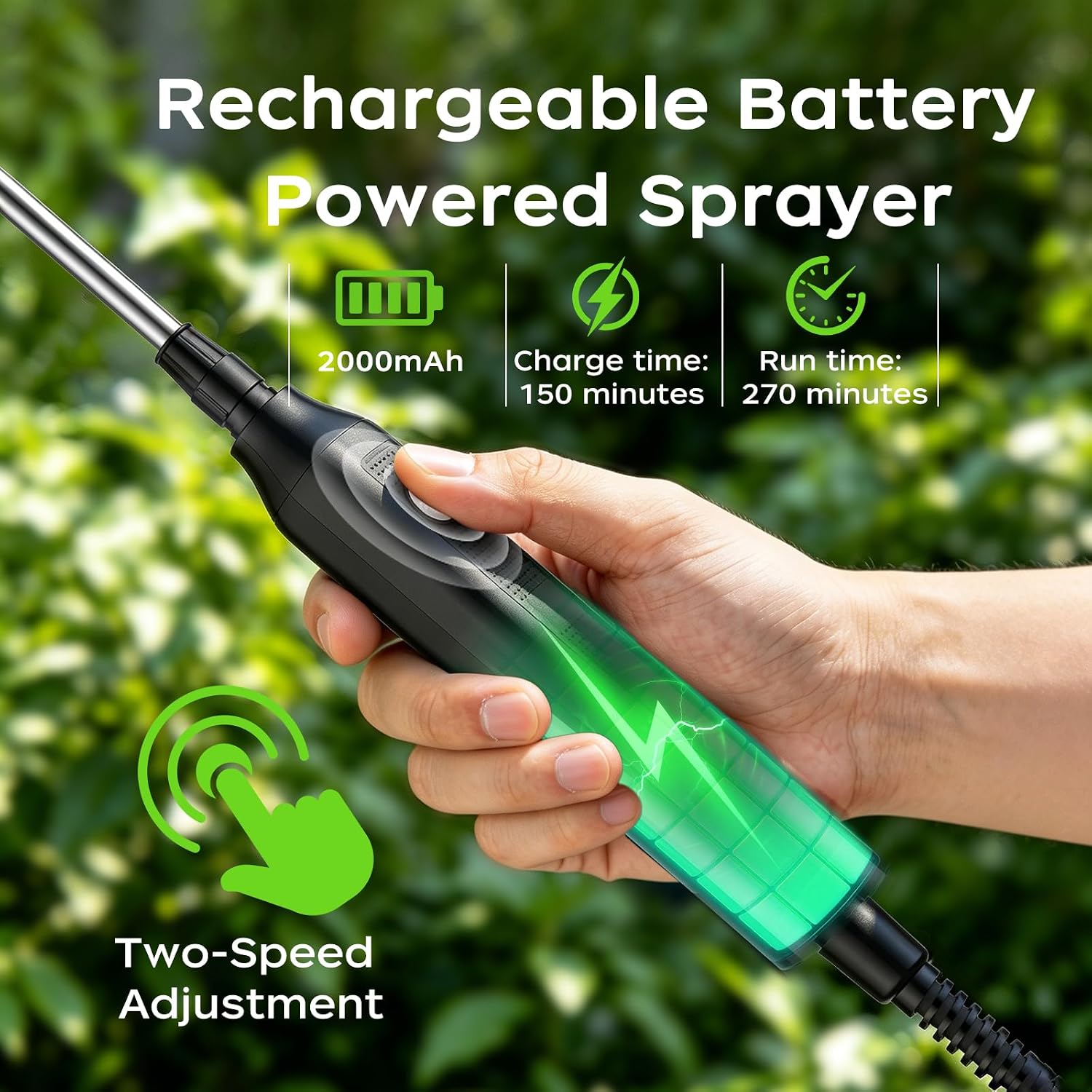 Battery Powered Sprayer 2 Gallon -Lightweight Electric Sprayer for Lawn and Garden Weed/Pest Control, Watering - with