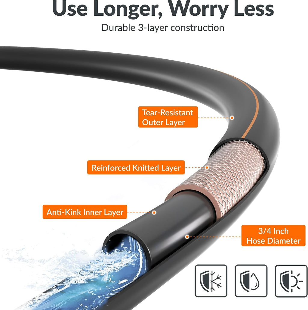 Giraffe Tools Garden Hose 12ft x 3/4" | Heavy Duty 3/4 Inch Water Hose, Flexible, Hybrid Lightweight Hose, Male to
