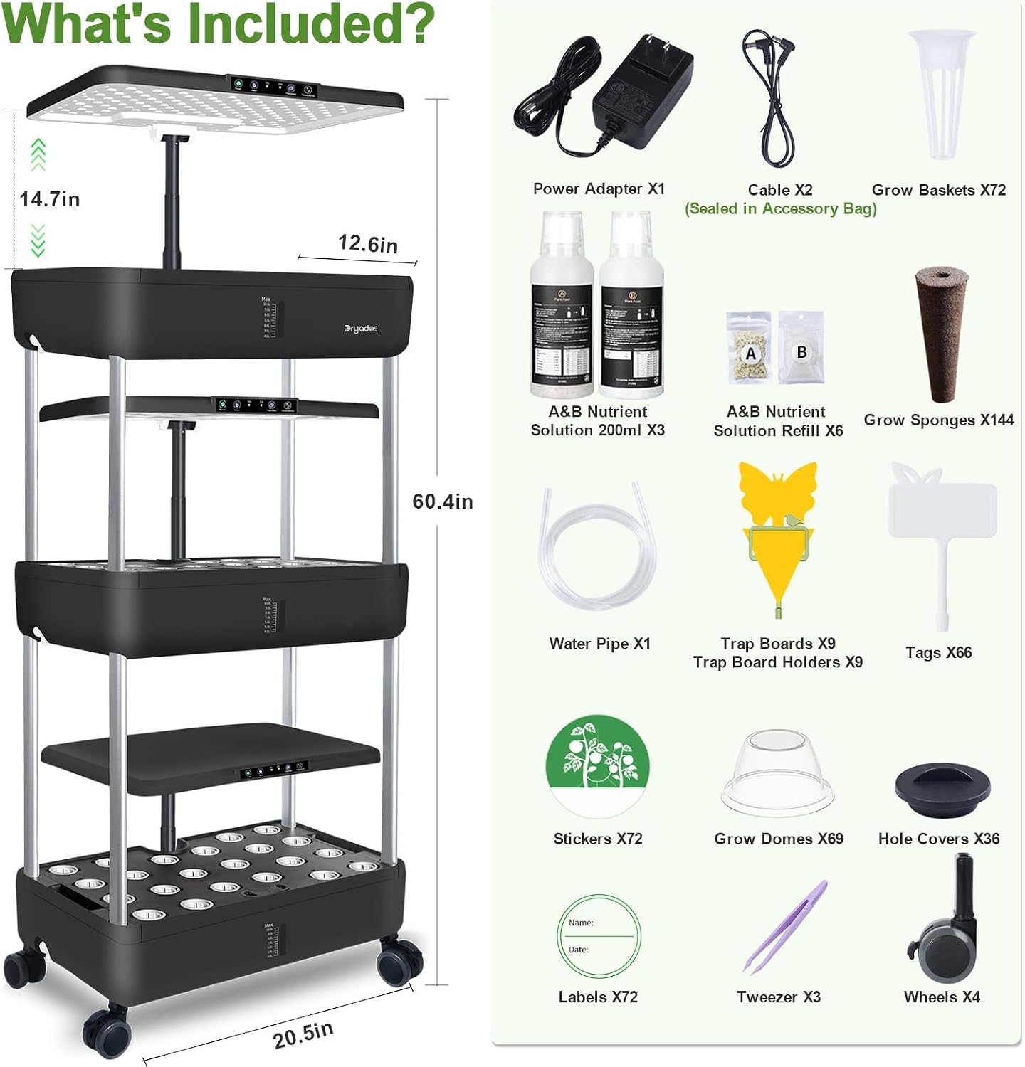 Hydroponics Growing System Indoor Garden - DRYADES Herbs Garden Kit Indoor with LED Grow Light Grow Anything Plants