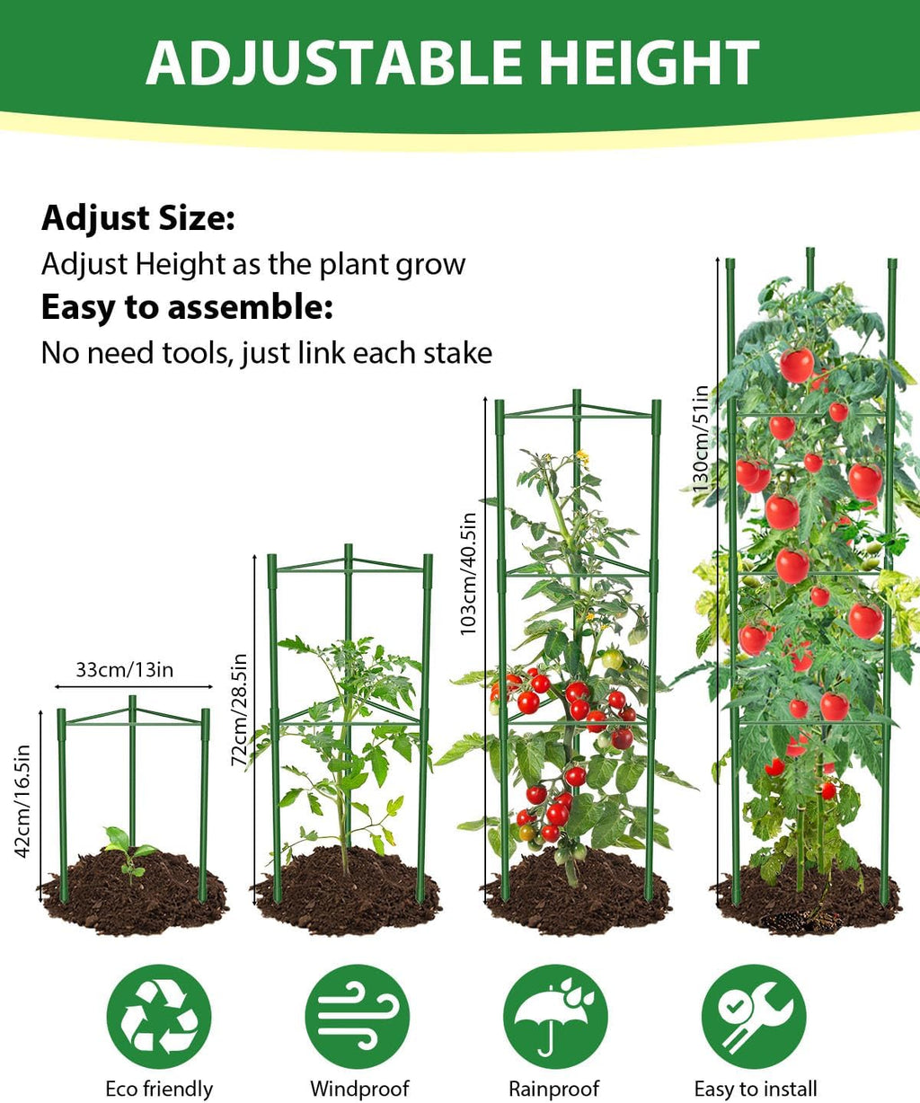 MYMULIKE 6 Pack Tomato Cages for Garden, 51in*13in Adjustable Tomatoes Plant Stakes Support Cages Trellis, Garden