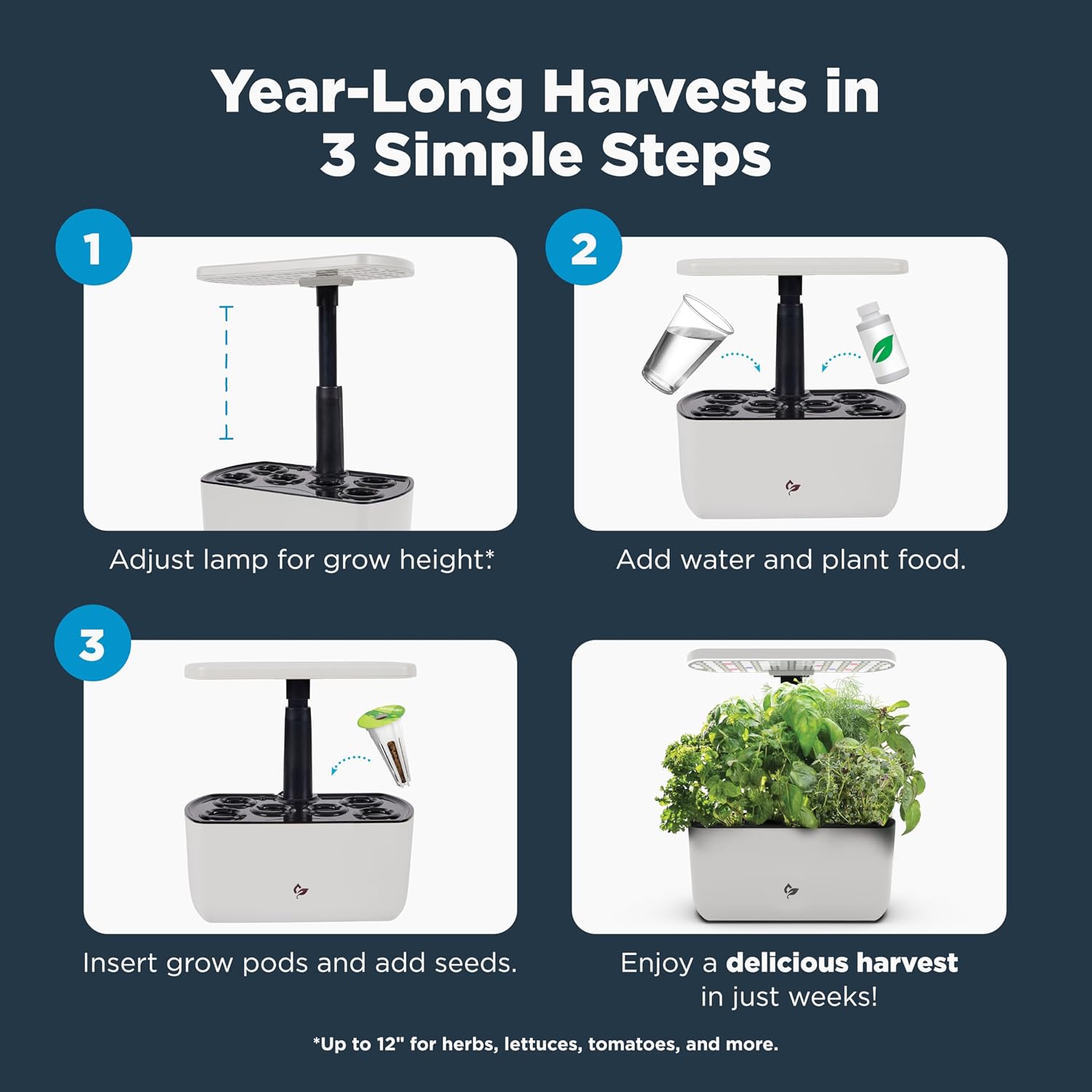 AeroGarden Harvest Lite, Cream | Soil-free Indoor Hydroponic Garden with LED Grow Light for Year-Round Gardening of up