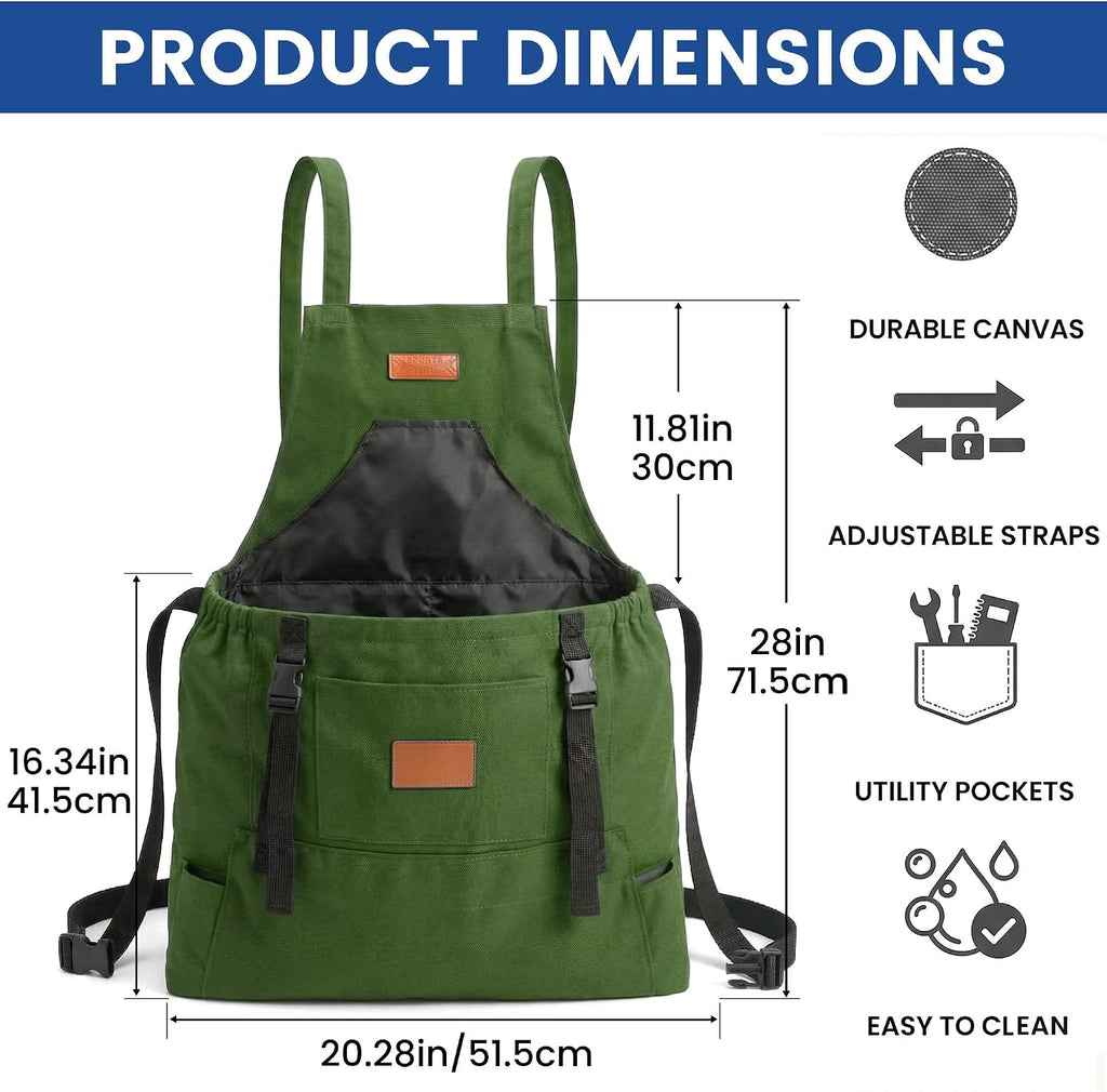 Gardening Apron with Pockets, Waterproof Cross Back Harvest Apron for Women & Men, Field Work Garden Apron Gift