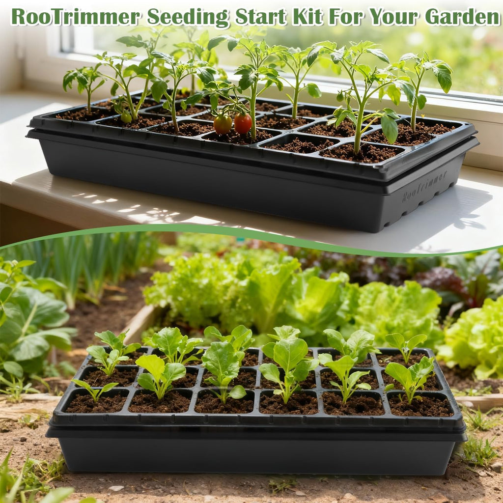 RooTrimmer 3 Inch Square Pots 2.9" Deep 18 Cell Seedling Trays with Water Collection Nursery 1020 Trays No Holes for