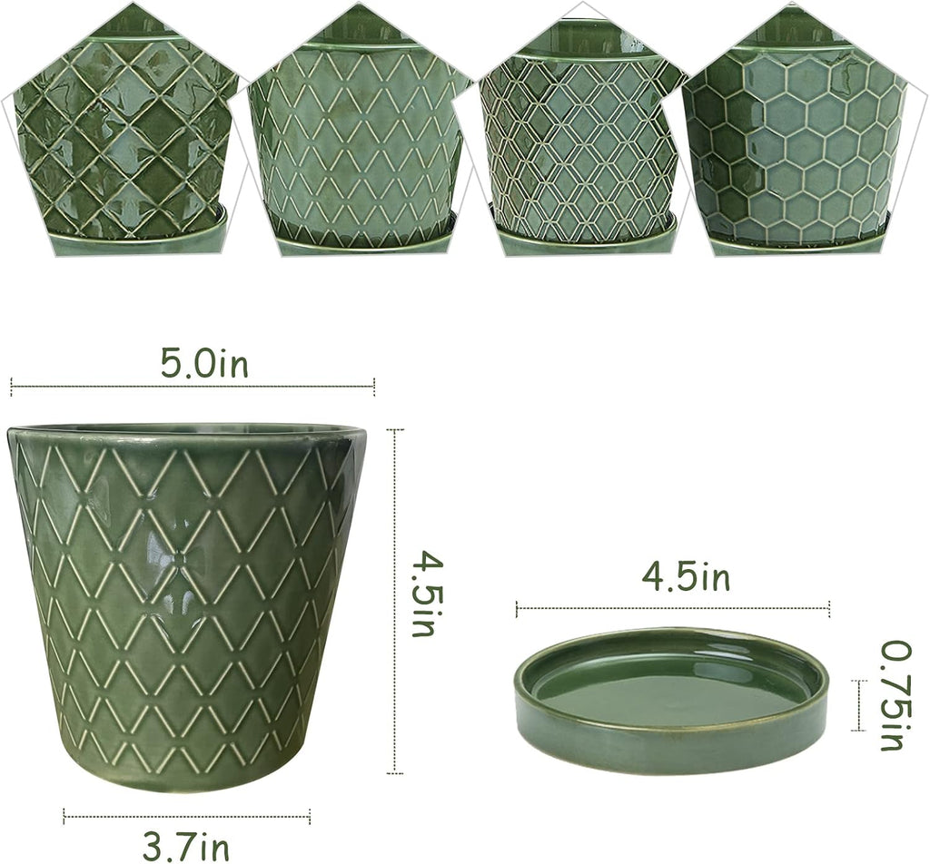EFISPSS Flower Planter –5 inch Ceramic Plant Pots with Drainage Hole and Ceramic Tray - Gardening Home Desktop Office