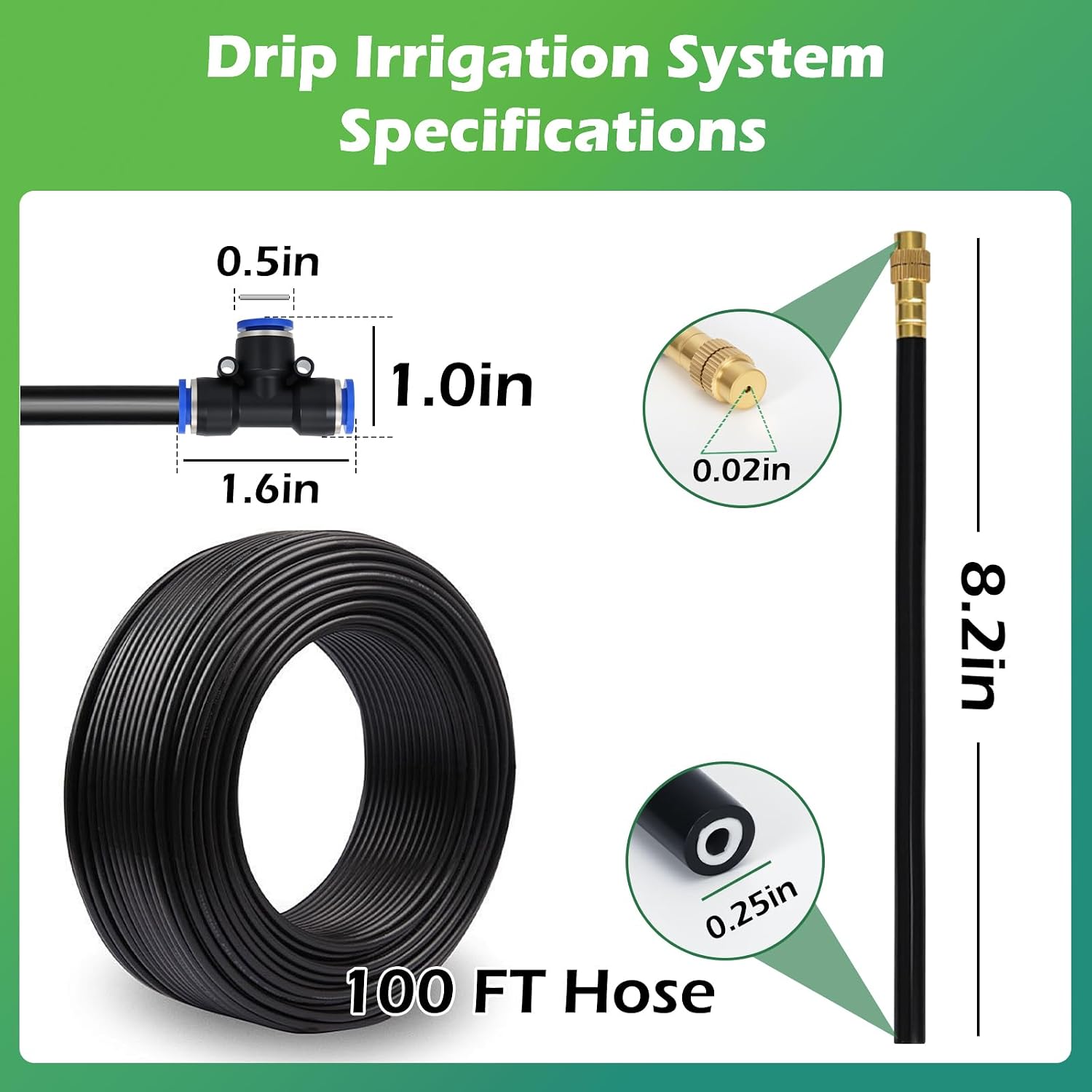 Drip Irrigation System 100 FT with 32 Nozzles, 360° Adjustable Bendable Garden Watering Misting System for Greenhouse