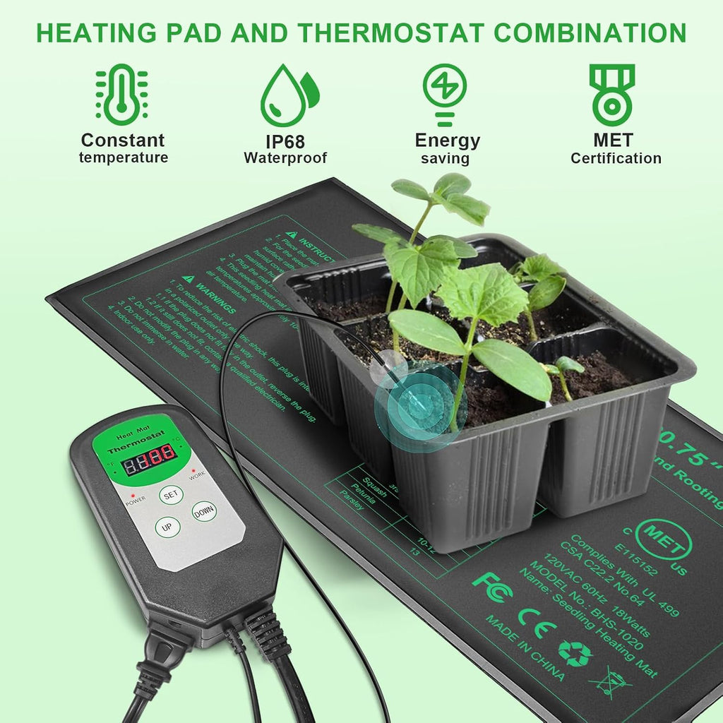 Bestio10"x 20.75" Seedling Heat Mat and Digital Thermostat Combo Set,MET & UL Certified Plant Heat Mat Heat mat for
