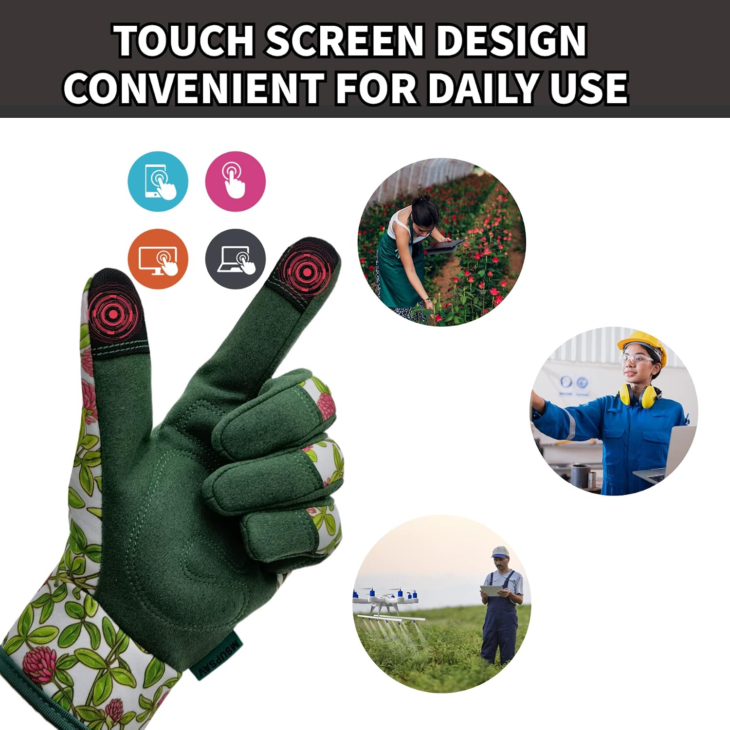 Cute Pattern Gardening Gloves,Thornproof Garden Glove,Gardener Gift | Gardening Gifts for Women,Touchscreen,Tender