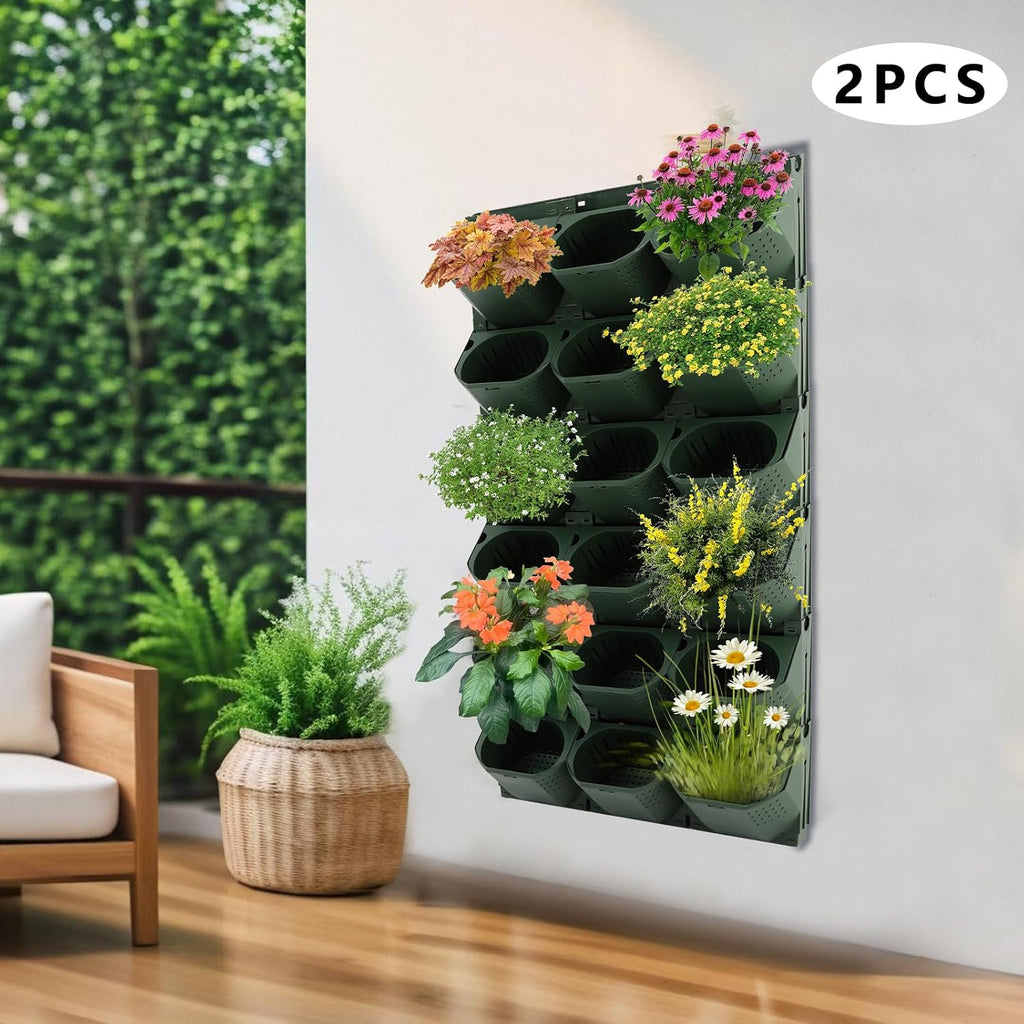 Wall Mounted Vertical Garden Planter with 36 Pots, 6 Row Vertical Stackable Hanging Planters, Indoor Outdoor Flower Pot