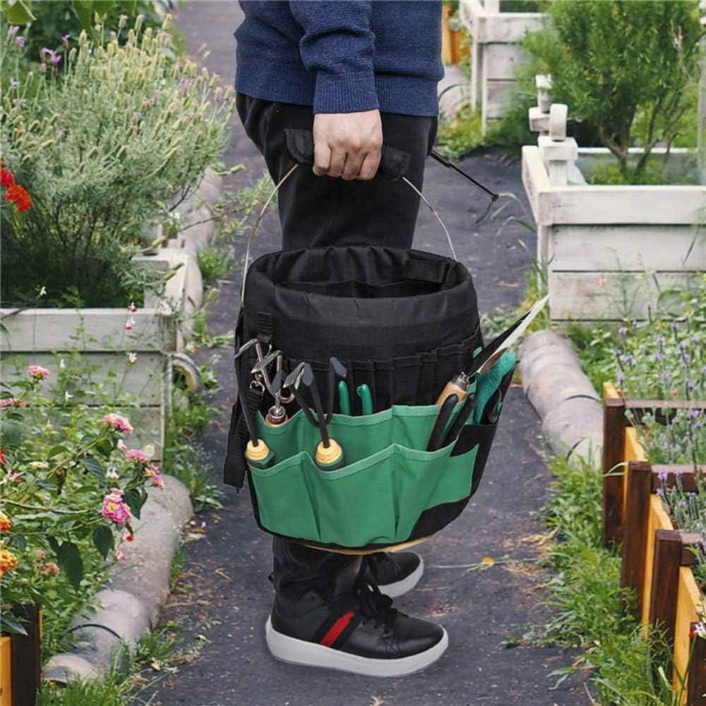 Green Gardening Tools Organizer 5 Gallon Bucket Tools Kit Storage Organizer with Handle, Garden 42 Pockets Tools