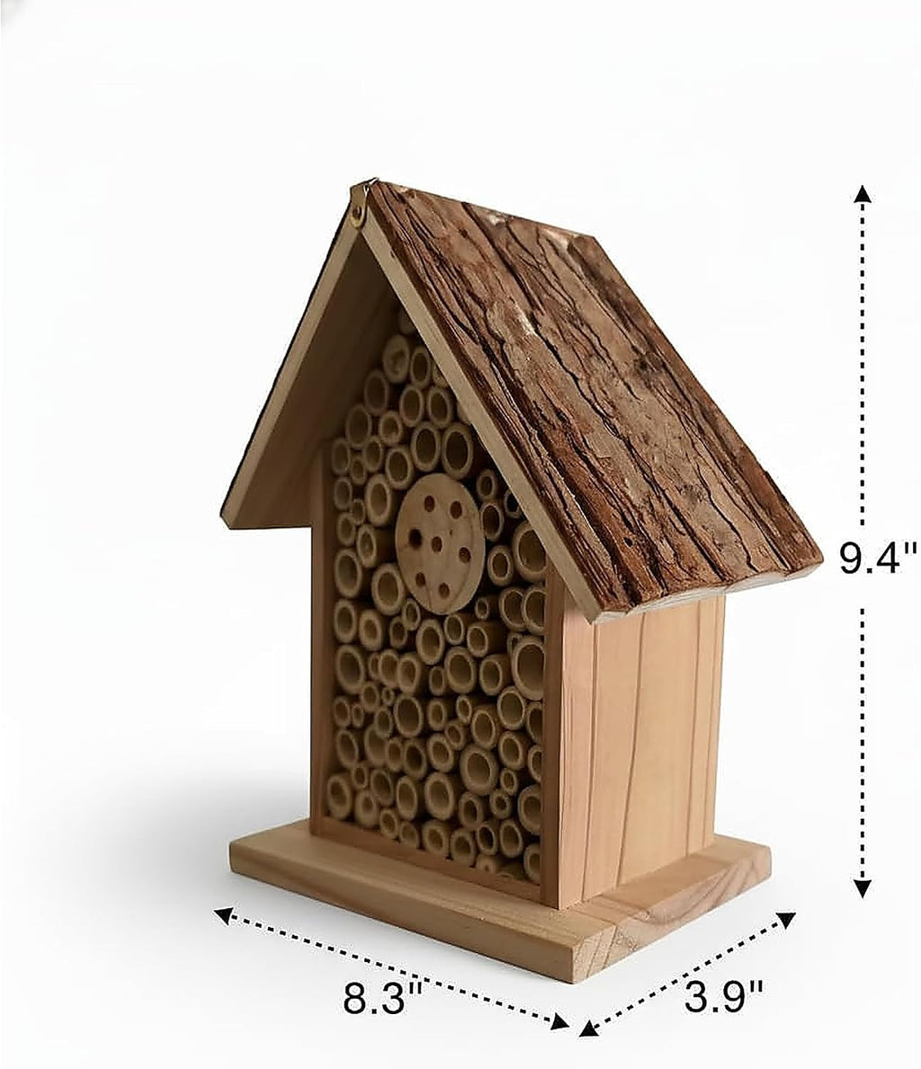 Redwood Mason Bee House - Solitary Bee Hotel & Wooden Pollinator House | Leafcutter Bee Hive with Easy-Hang Jute Rope