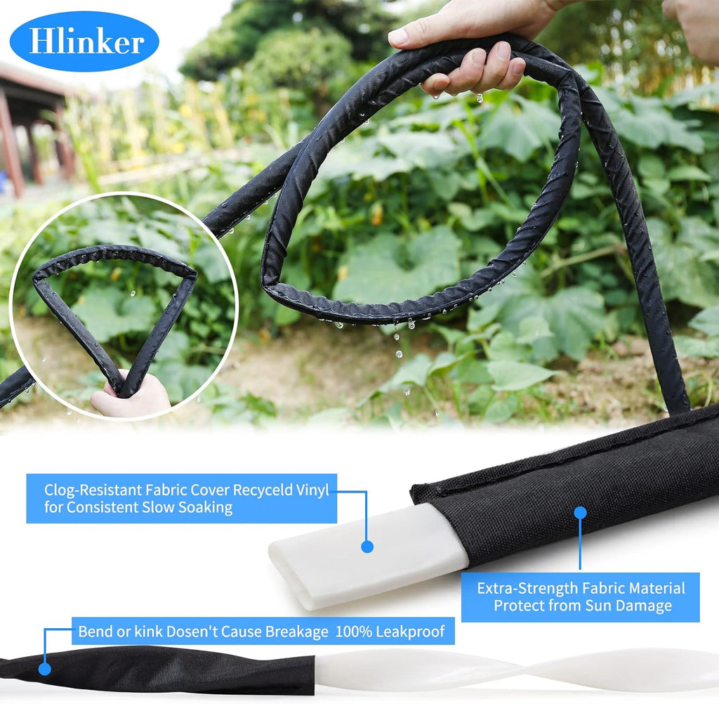 Hlinker Flat Soaker Hose 50 FT for Garden Beds, 50Ft 1/2" Linkable Consistent Drip Irrigation Hose Save 80% Water