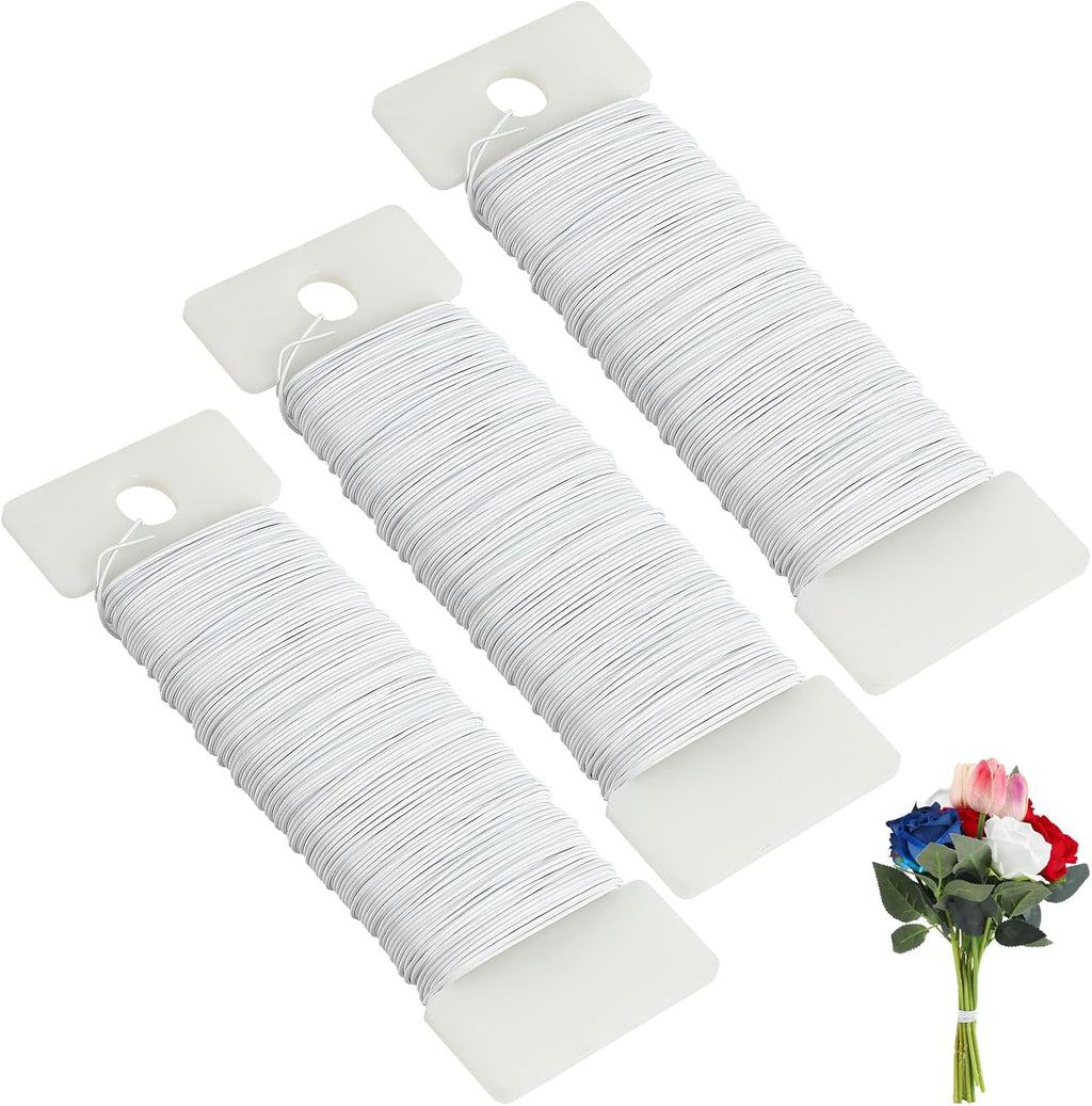 CCINEE 22 Guage White Floral Wire,3 Rolls 115 Yard White Florist Paddle Wires for Flower Arrangment, Christmas Wreath Making Garland Decoration Supply