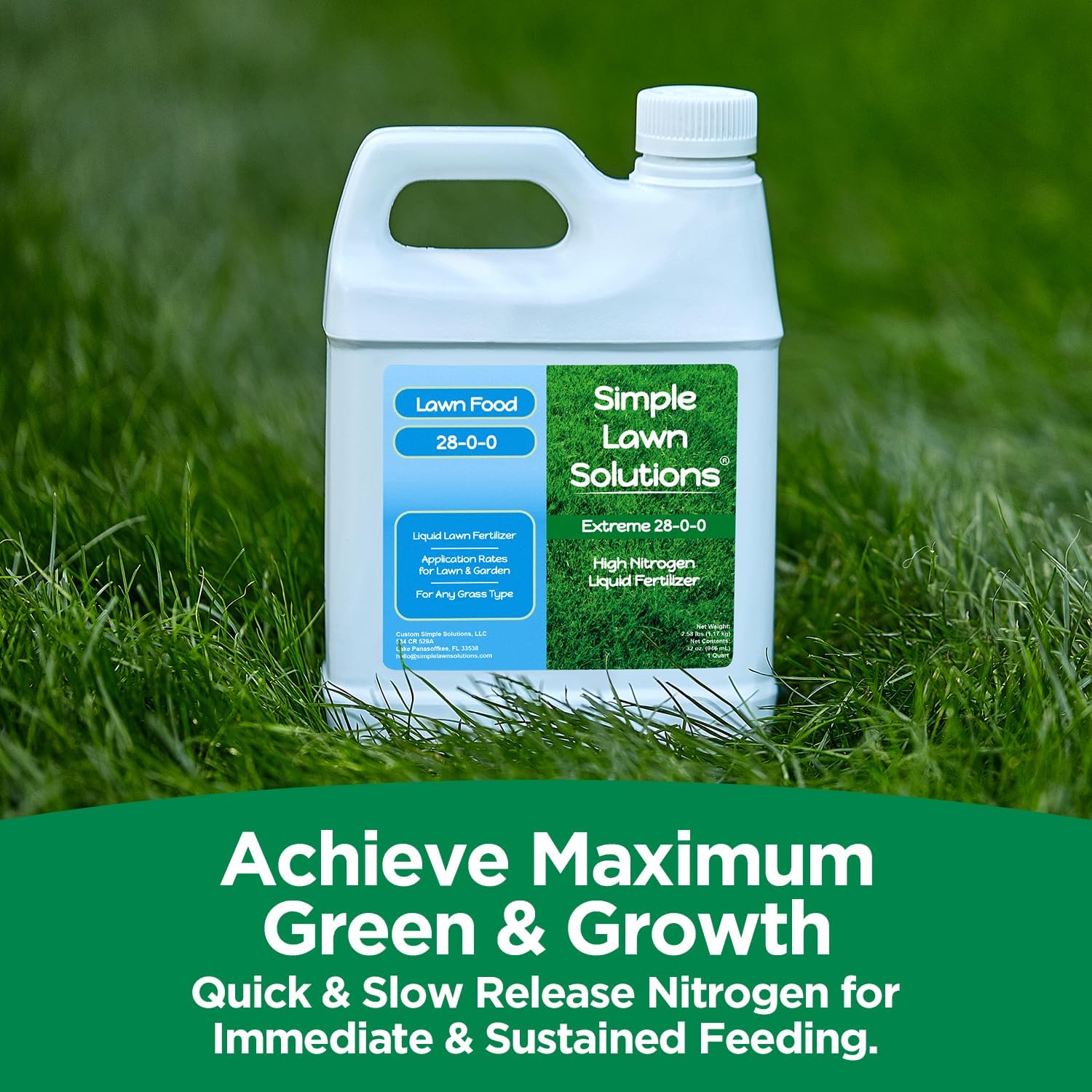 Maximum Green & Growth- High Nitrogen 28-0-0 NPK- Lawn Food Quality Liquid Fertilizer- Spring & Summer- Any Grass Type