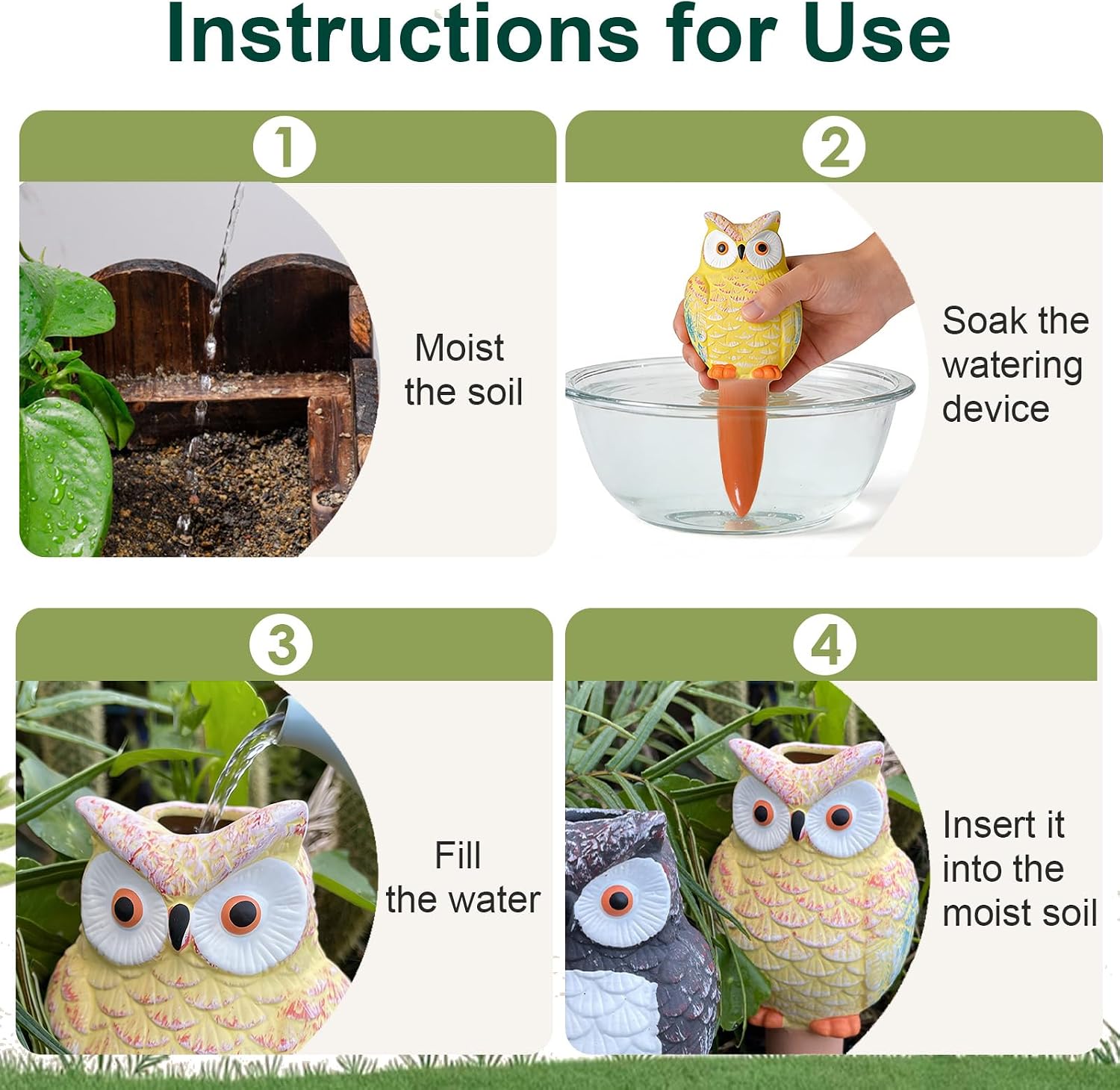 MCleanPin 4 Pack Self Watering Spikes and Globes, Handmade Terracotta Owl Self-Watering Plant Devices with Slow Release