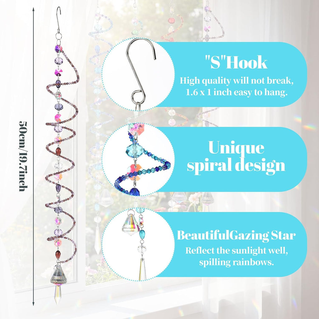 Suncalla 4 Pcs Crystal Sun Catcher Window Prism Sun Shine Catcher Rainbow | Crystal Sun Catcher with Spiral Ball and