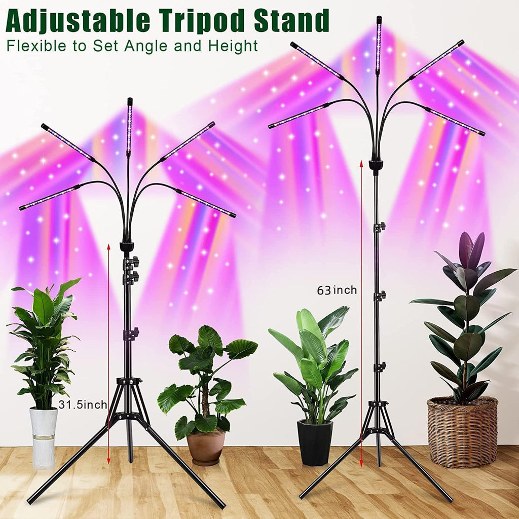 yentbokj Grow Lights for Indoor Plants,5 Heads Red Blue White Full Spectrum Plant Light with 15-60" Adjustable Tripod
