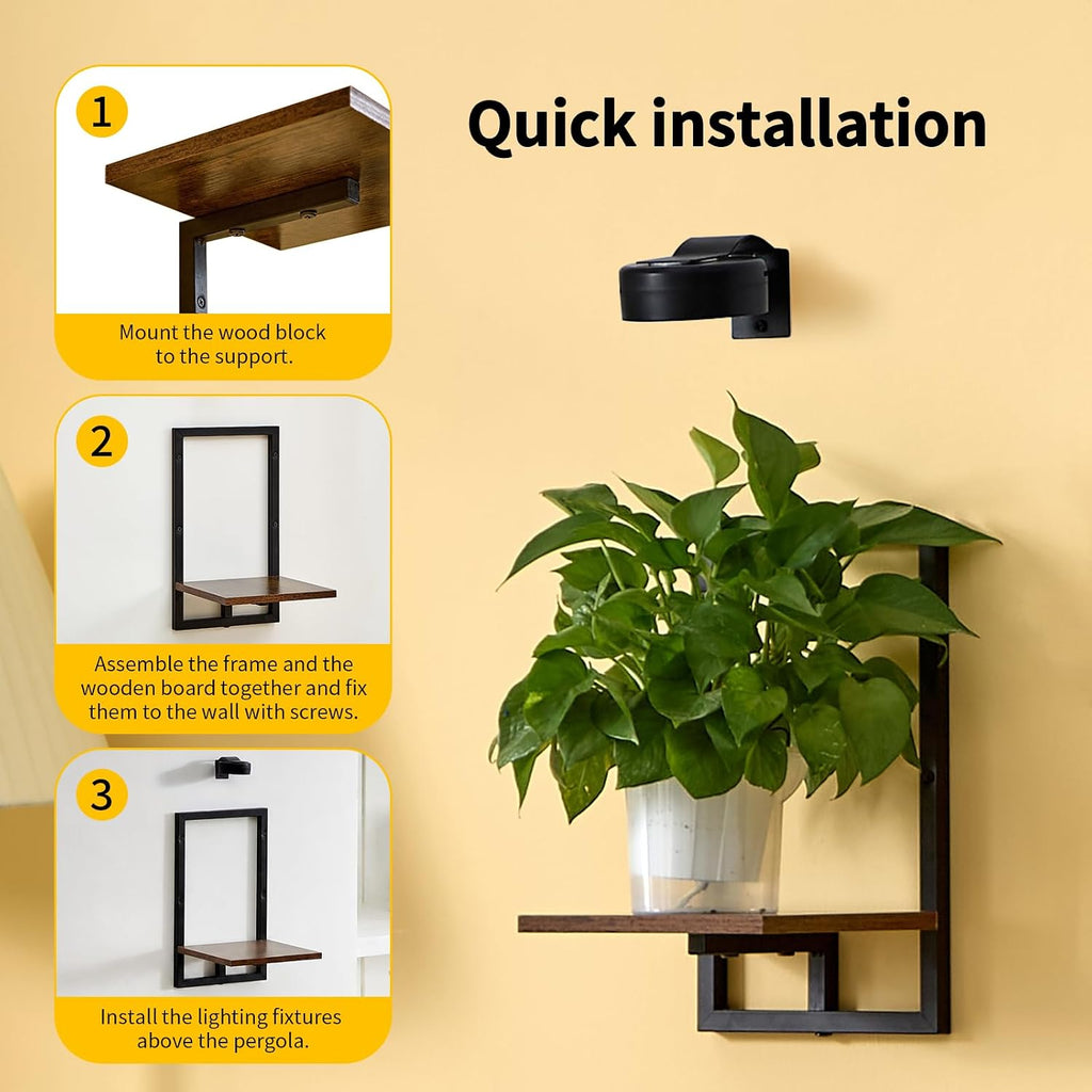 Wall Planters with Grow Lights, Set of 3 Floating Shelves for Indoor Plants, Bedroom, Living Room, Kitchen, Bathroom