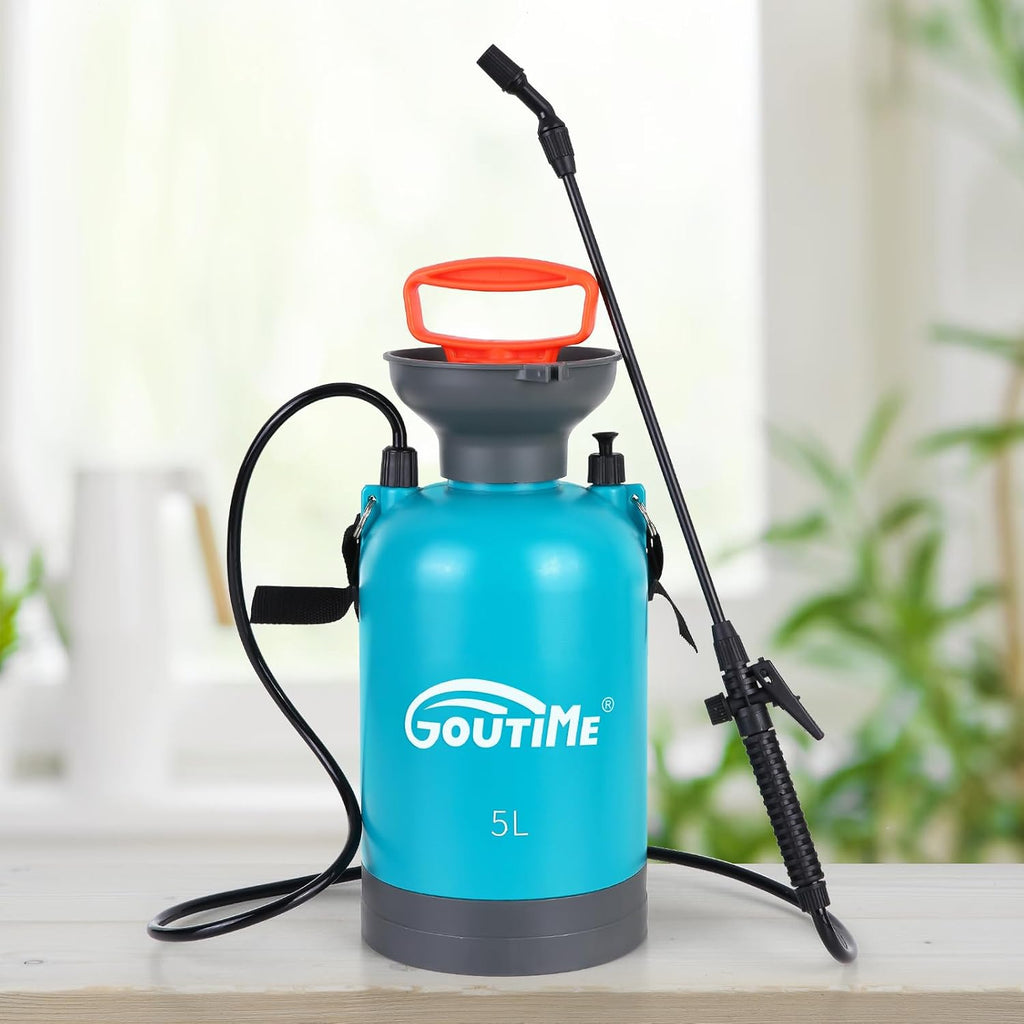 1.35-Gallon Pump Pressure Sprayer, 5L Garden Water Sprayer | Pressure Relief Valve & Adjustable Nozzle, Multi-Use for