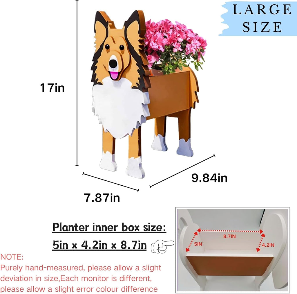 Sheltie Dog Planter Pots, Animal Shaped Flower Pot | Large Cute Plant Gift for Women and Pet Lovers, Indoor Outdoor
