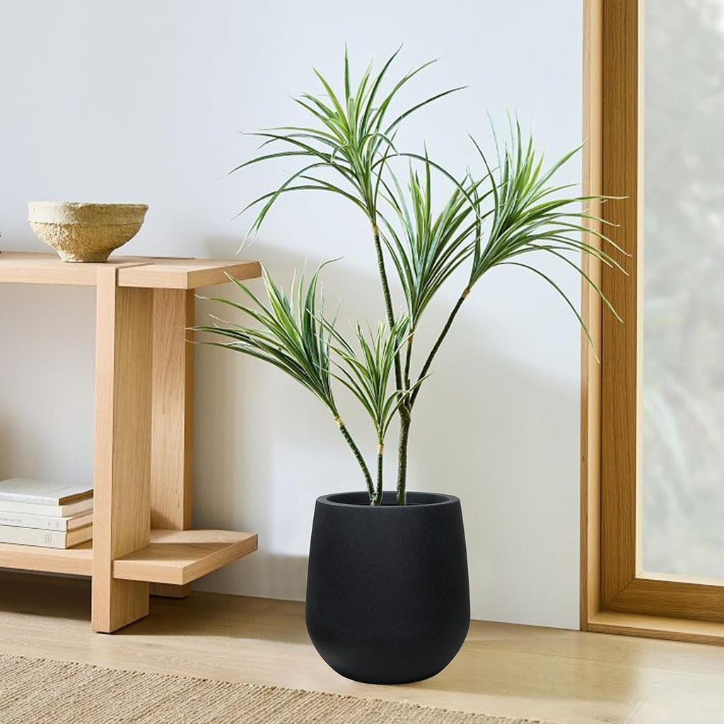 11.8" H Plastic Matte textured Black Planters with Drainage Holes and Plug | Indoor/Outdoor Use, UV/Weatherproof