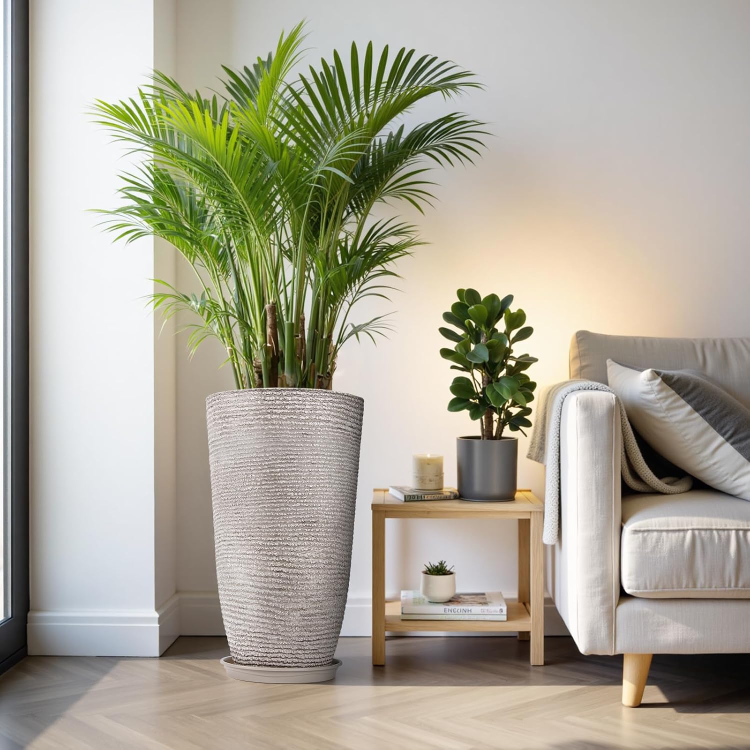 QCQHDU Set of 2 Oversized 9 Gallon Round Planters for Front Door & Patio - 12x21 Inch Tall Outdoor/Indoor Plant Pots
