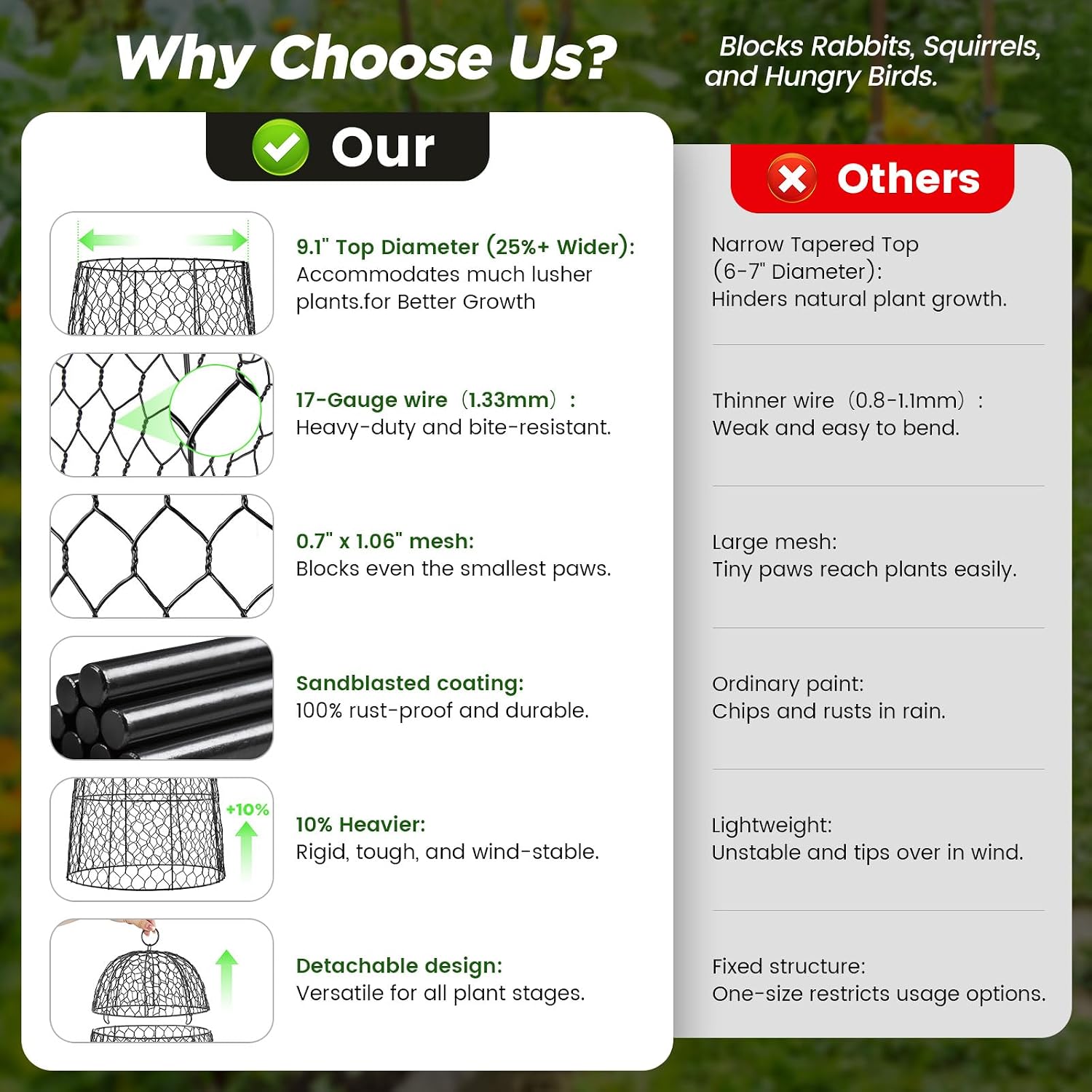 12 Pack XL Metal Garden Cloches for Plants, 17" Height Rustproof Chicken Wire Cloches for Seedlings, Vegetables &