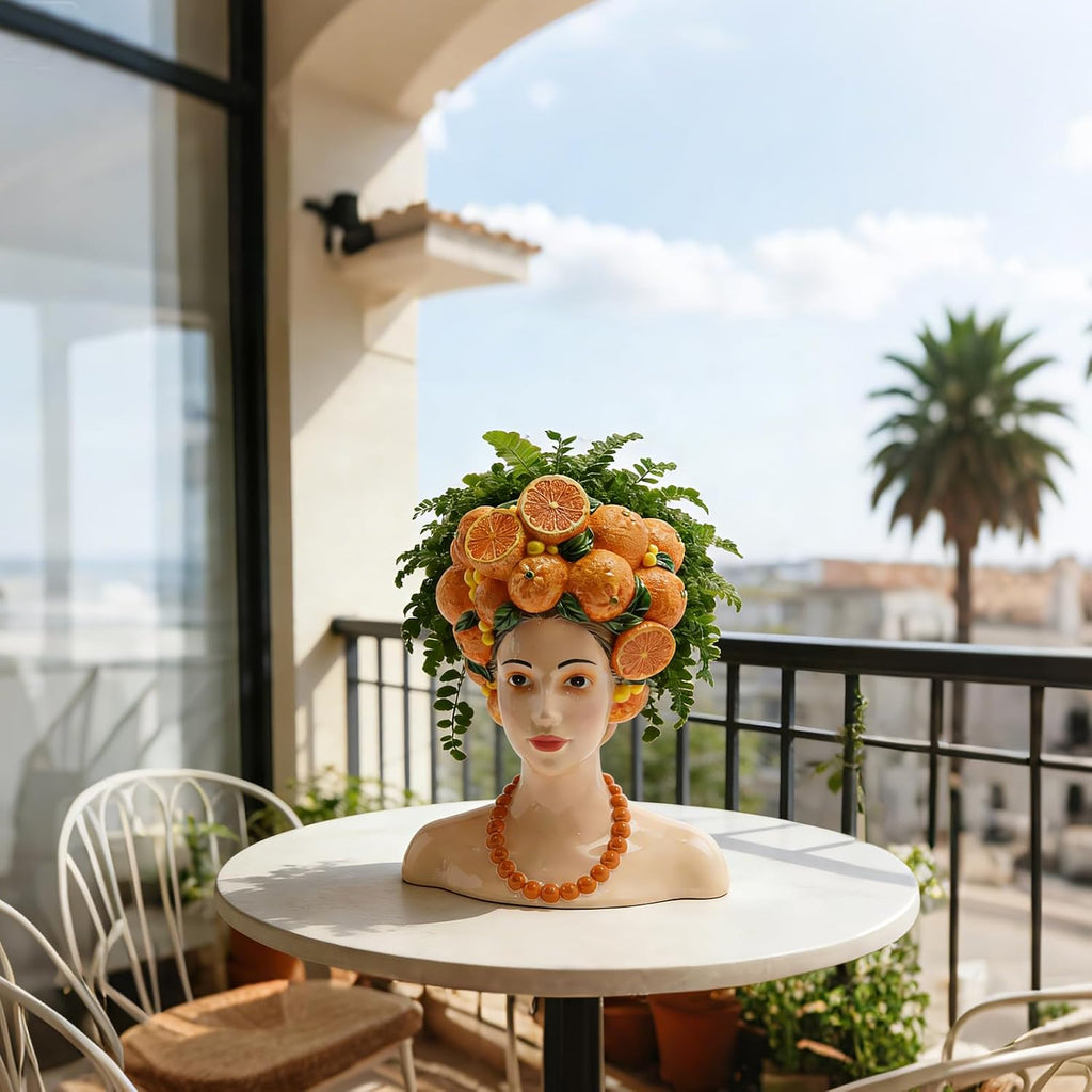 DiliComing Head Planter Succulents Plant Pots - 11 Inch Orange Resin Lady Face Planters for Outdoor Indoor Plants