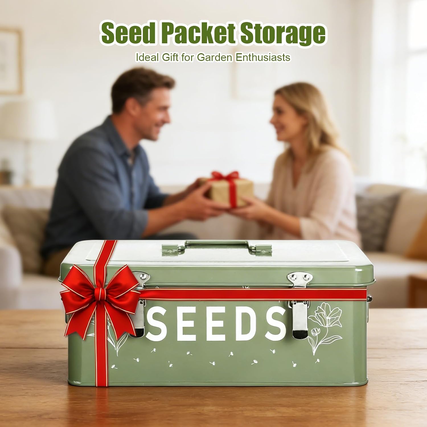 Seed box, Seed storage box, Garden seed organizer | 50 Seed Envelopes, 100 Plant Labels (5 Colors), 50 Plant Clips, 4
