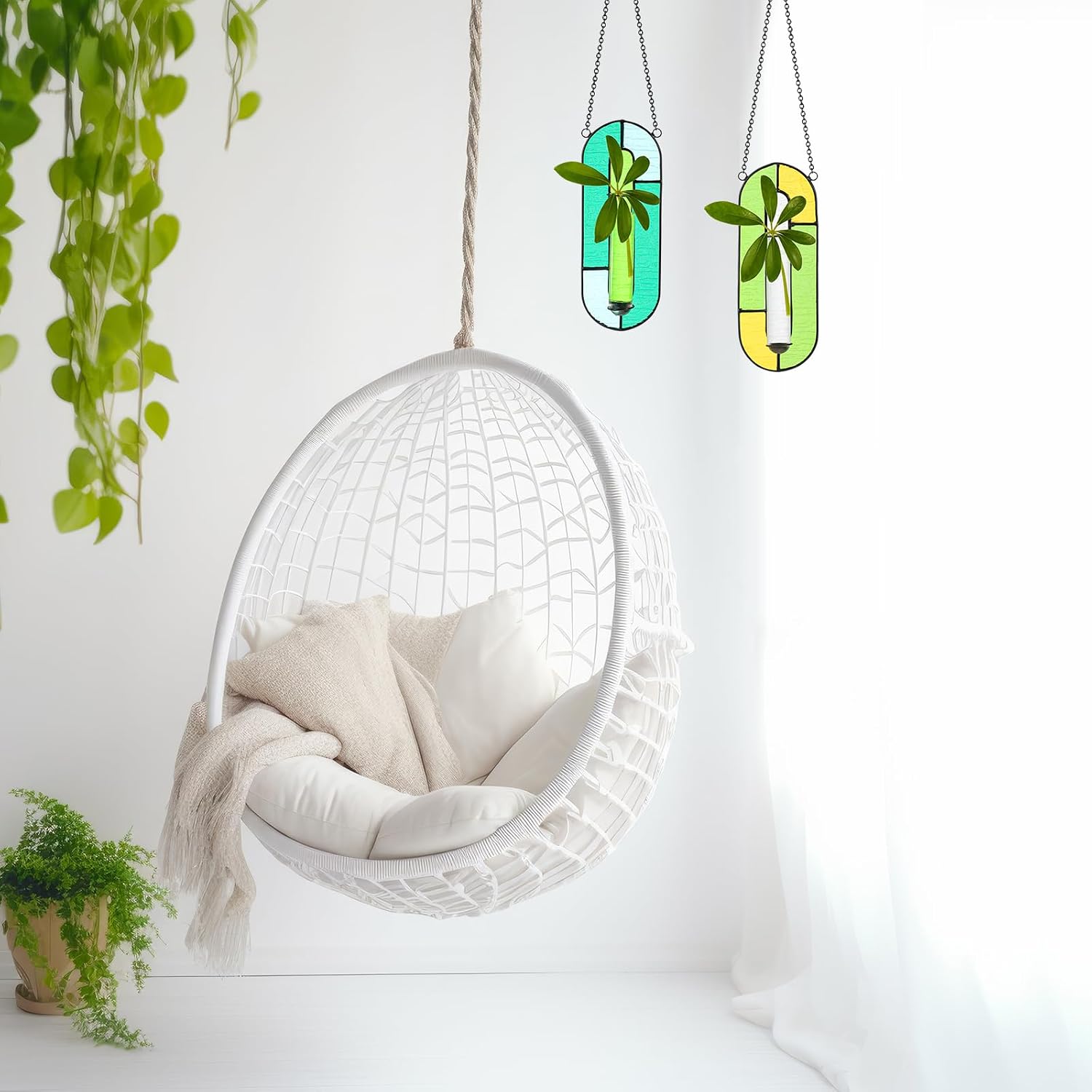 2 Sets Stained Glass Window Hanging Propagation Window Propagation Stations Planters with Glass Tubes and Chain