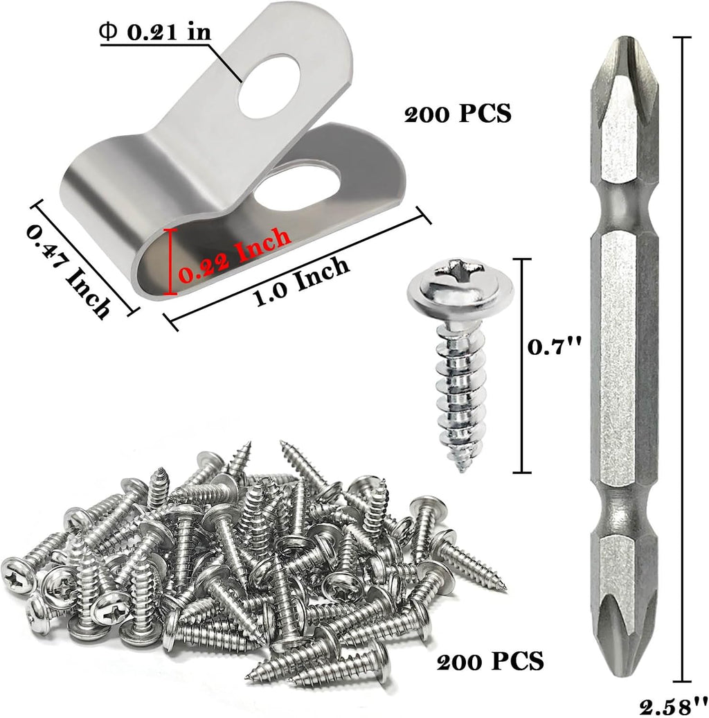 BESTEEL Upgraded 200 Pcs T304 Stainless Steel Wire Clips Cord Clamp Agricultural Fencing Fence Wire Clamps for 4, 6, 8