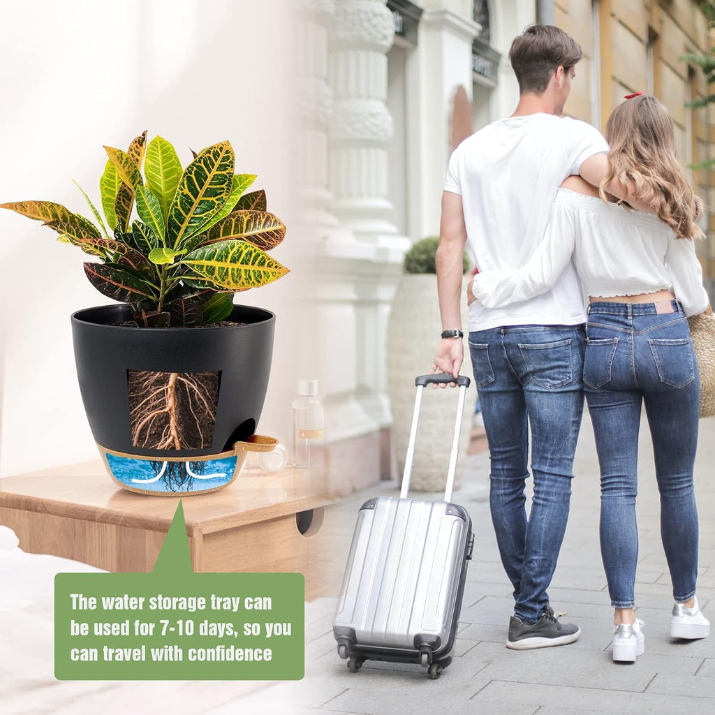 UOUZ Large Self Watering Pots, 12/10/9 Plastic Planters with High Drainage Holes and Deep Reservoir for Indoor Outdoor