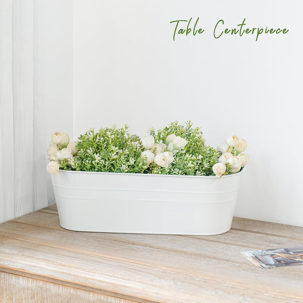 Dahey 15 Inches Railing Planter Box 4 Pcs Metal Hanging Flower Pots, White | 2.7" Width Detachable Hooks, Outdoor