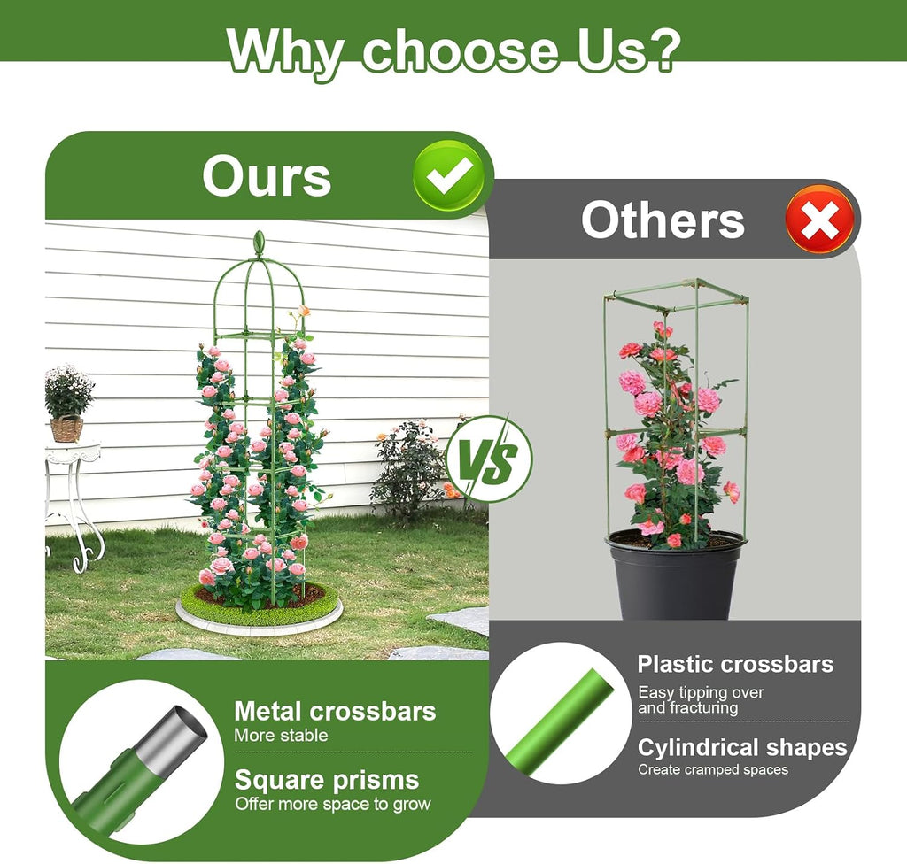 2 Pack Garden Obelisk Trellis, 70IN Tall Plant Support for Climbing Vine, Metal Covered Plastic Rustproof Heavy Duty