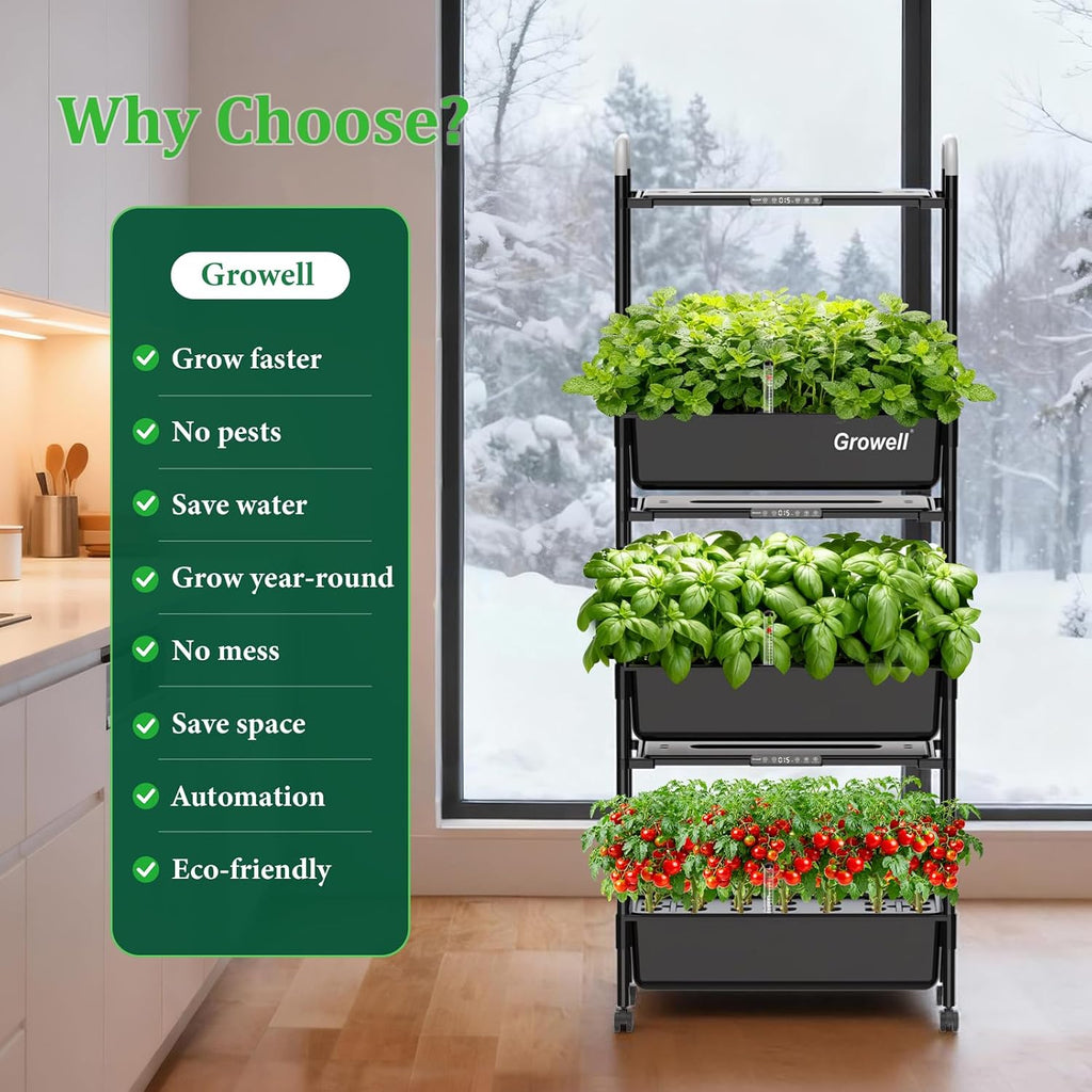 Growell Hydroponics Growing System Kit, 81 Pods Vertical Indoor Herb Garden with Smart LED Grow Light, Auto Circulating